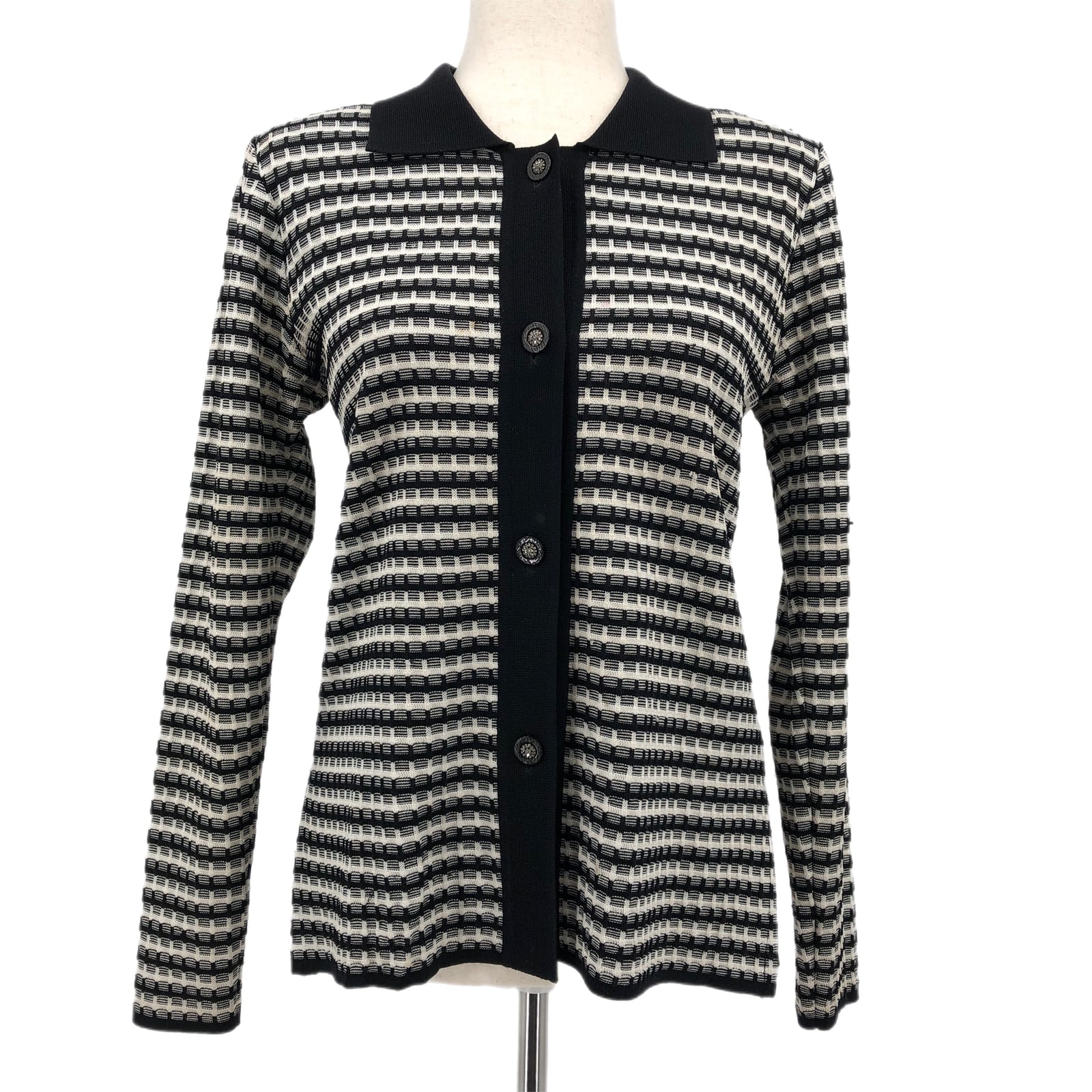 Misook Striped Button-Up Cardigan