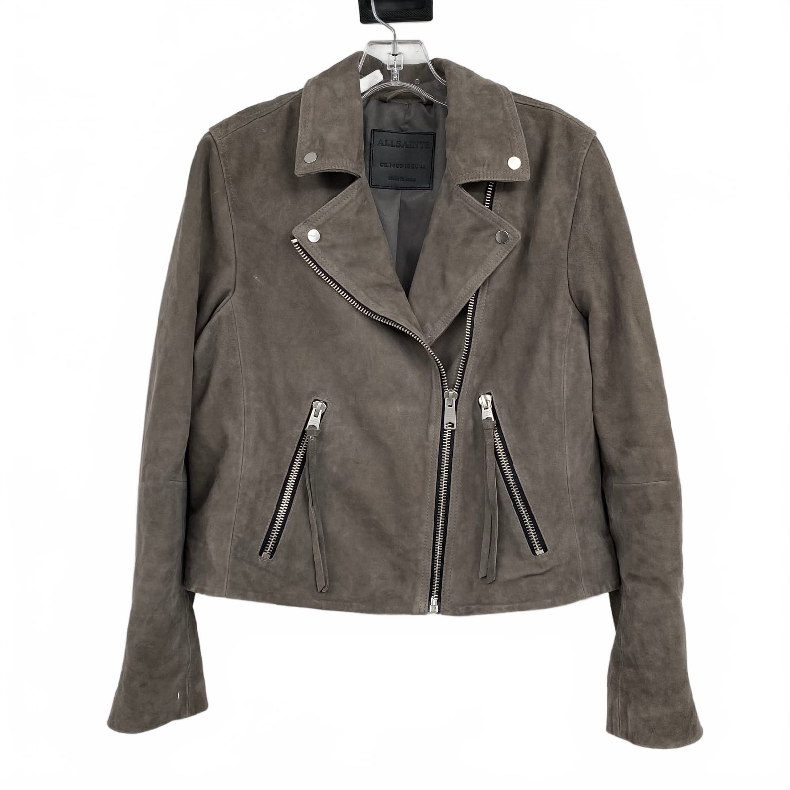 All Saints Dalby Gray Suede Leather Biker Jacket