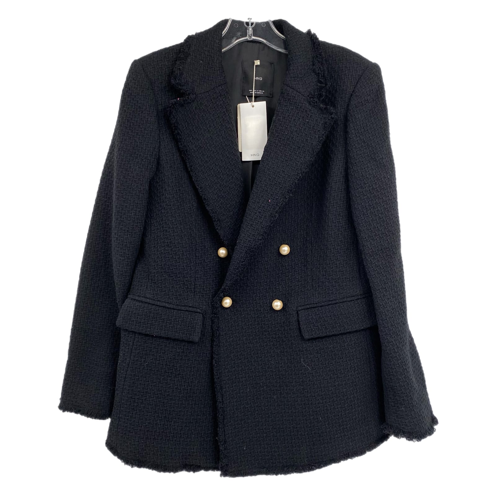 Mango Black Pearl Button Tweed Jacket