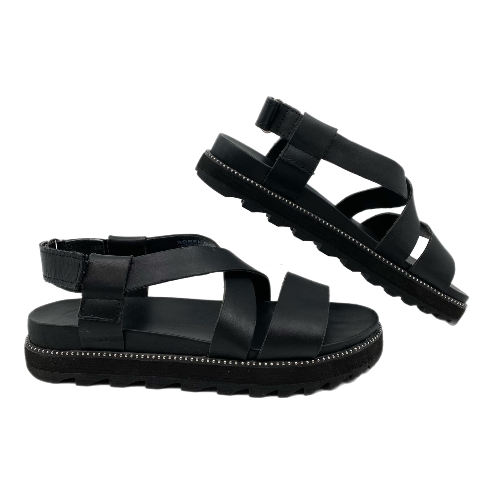 Sorel Black Leather Strappy Sandals