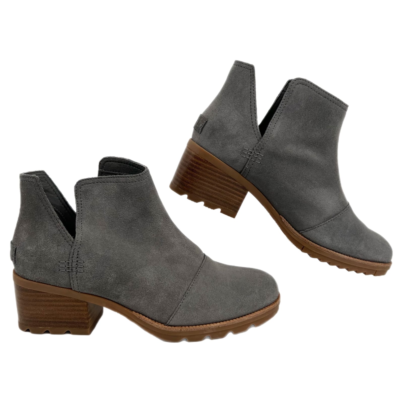 Sorel Gray Suede Block Heel Ankle Boots