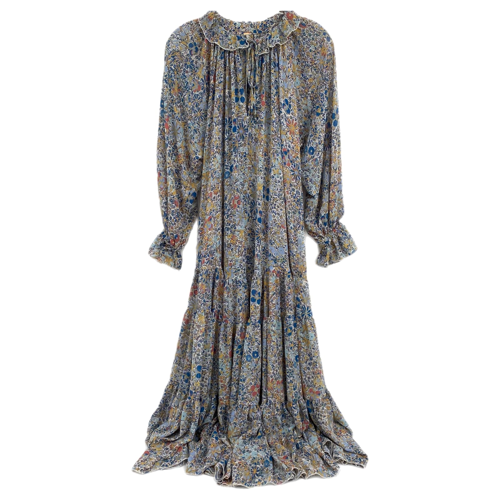 Free People Blue Yellow Floral Sheer Maxi Dress