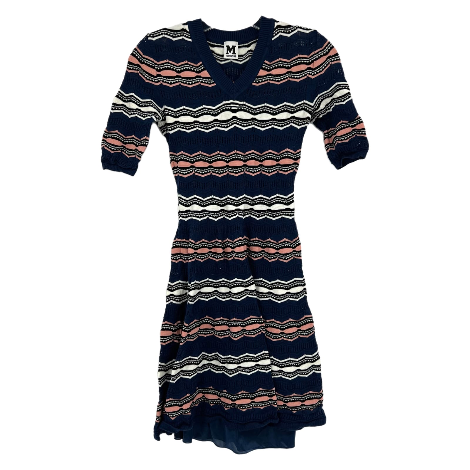 Missoni Blue Pink Striped Knit Mini Dress