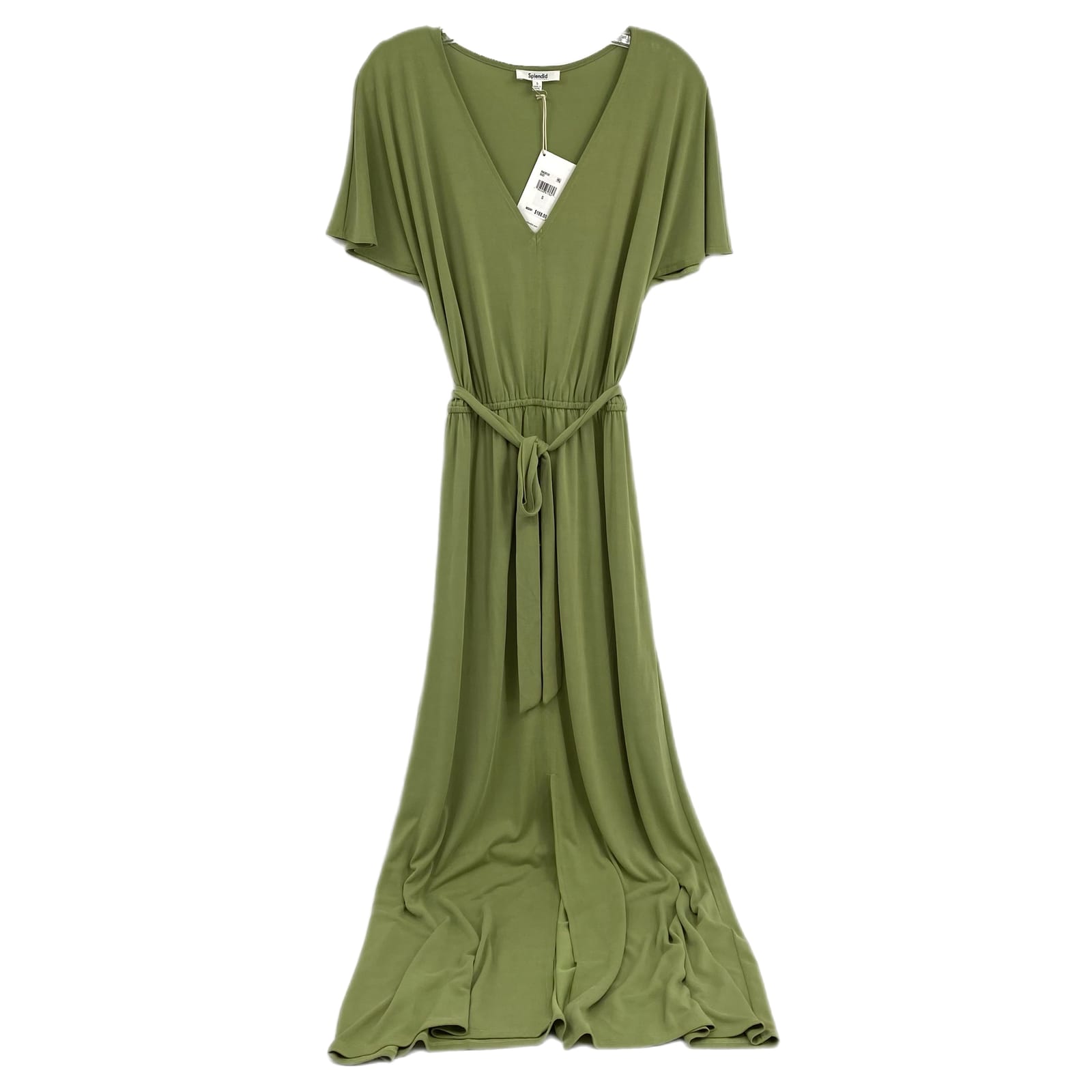 Splendid Green V-Neck Belted Maxi Dress