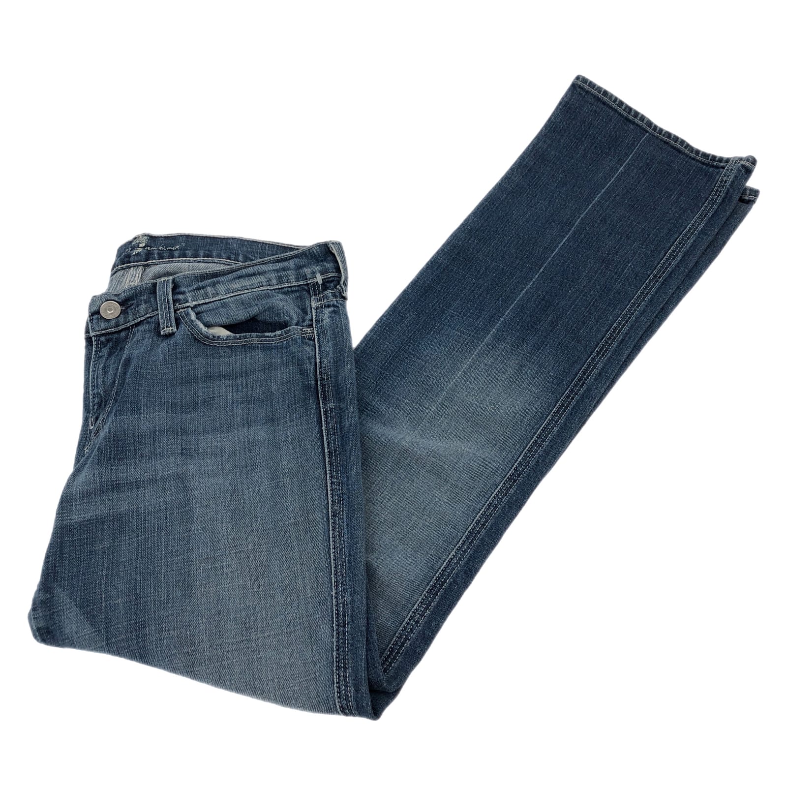 7 For All Mankind Blue High-Rise Straight Leg Jeans