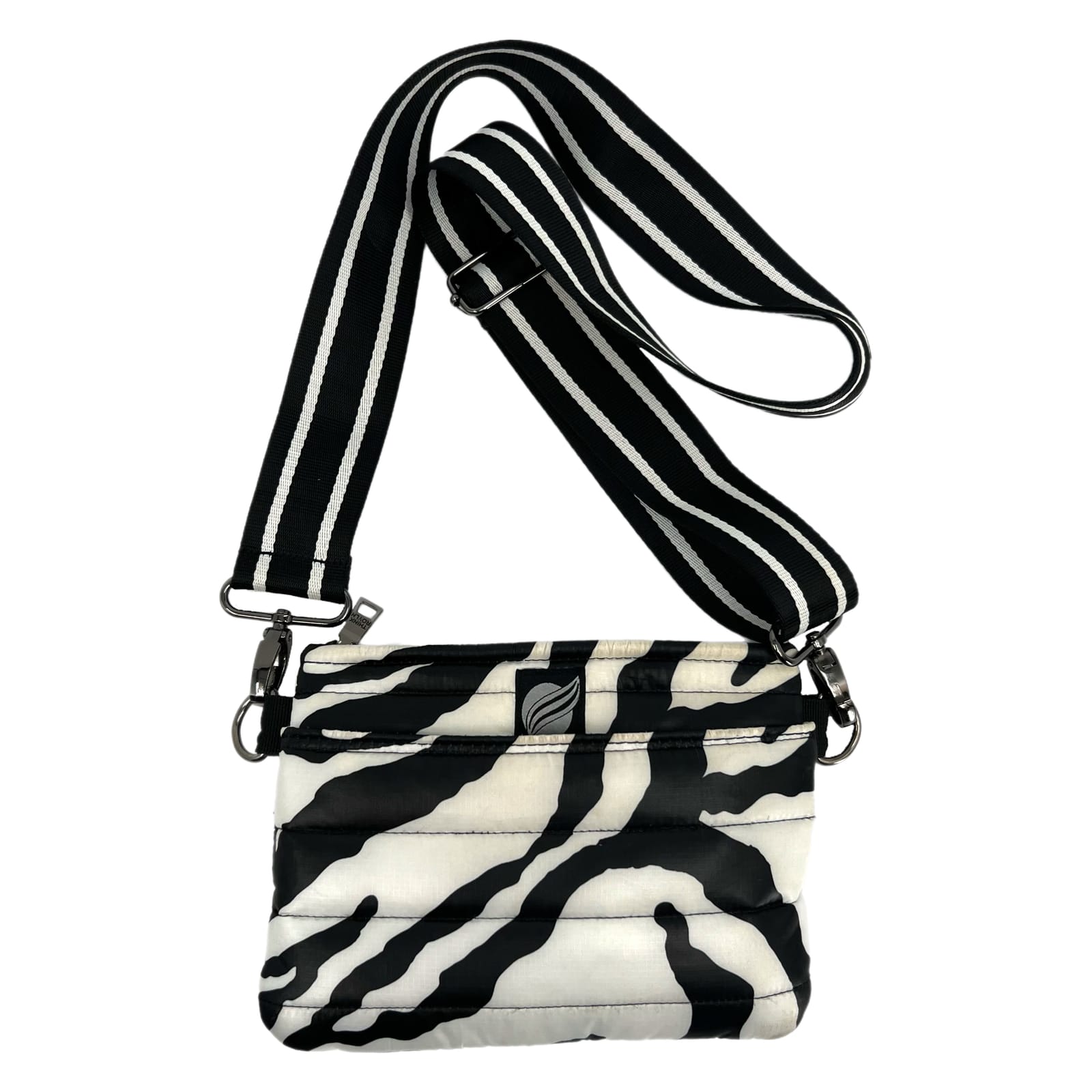 Think Rolyn Black Zebra Print Puffer Crossbody Bag