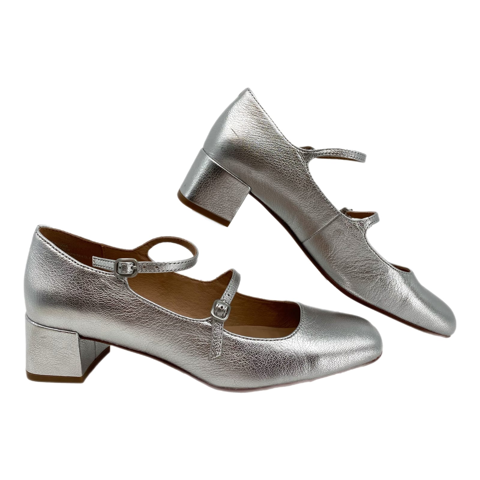 Madewell Silver Leather Mary Jane Block Heels