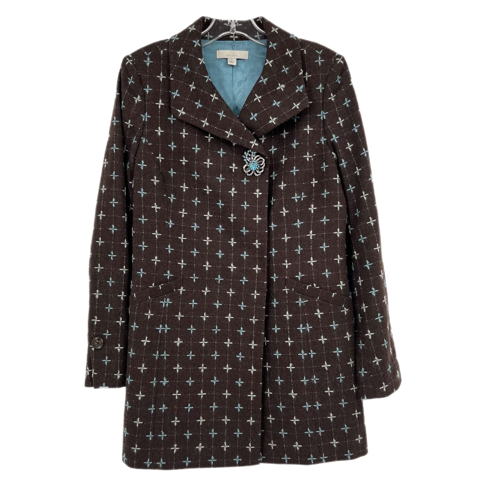 Caslon Brown & Blue Wool Blend Blazer Jacket