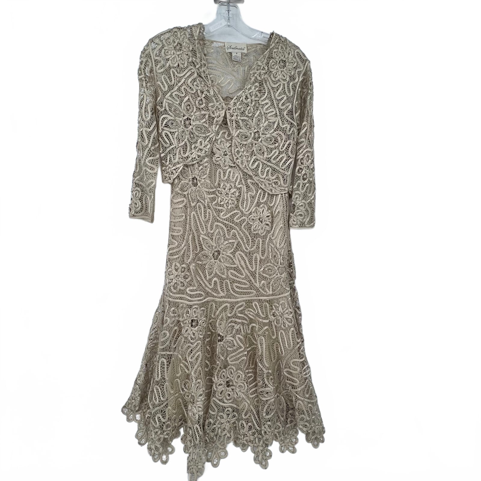 Soulmates Tan Silk Beaded Dress