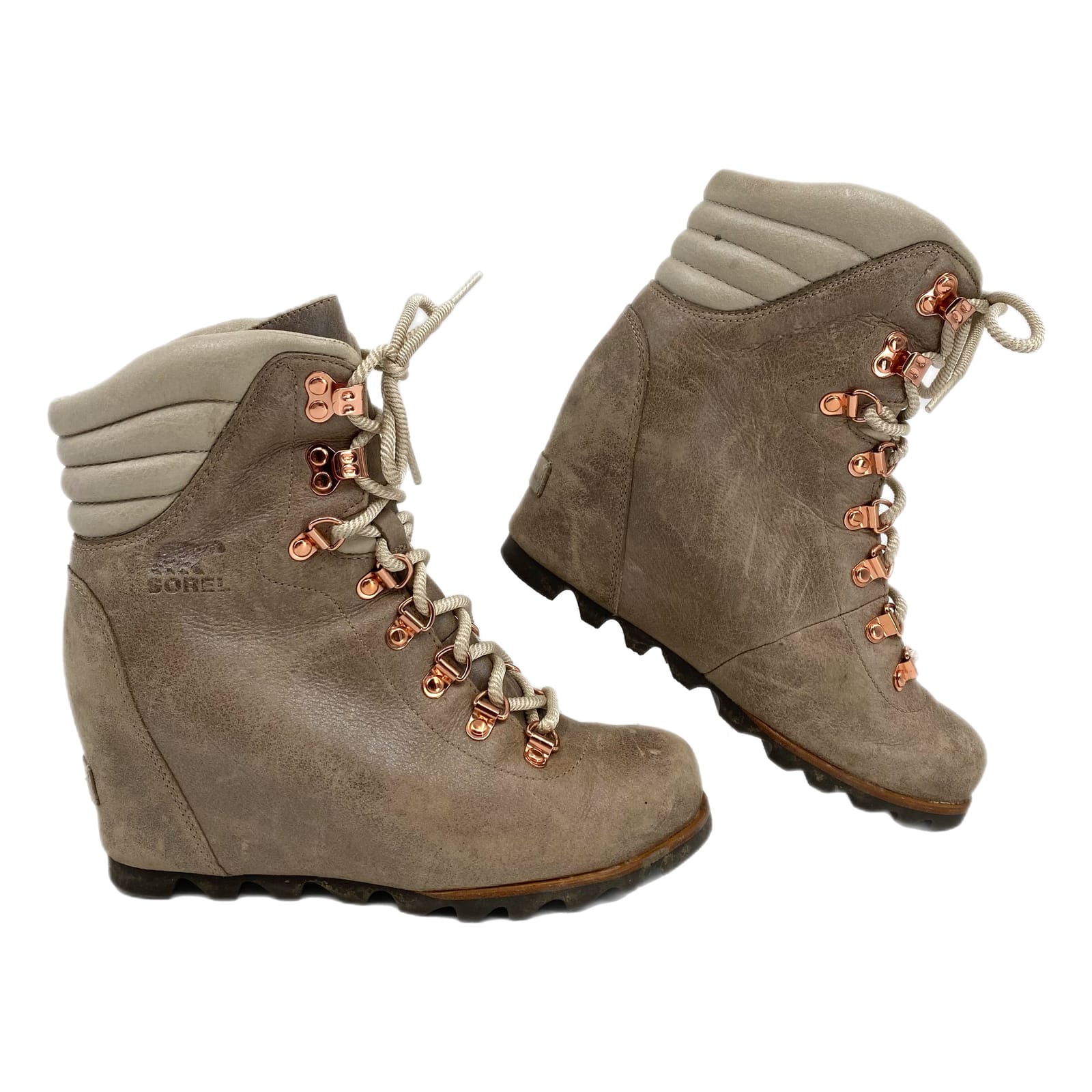 Sorel Tan Lace Up Wedge Heeled Boots