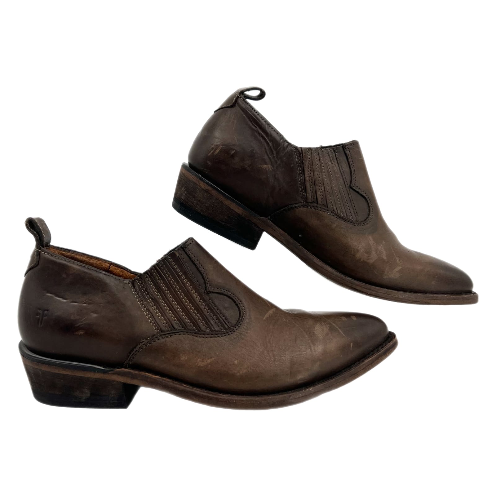 Frye Brown Pointed Toe Leather Booties