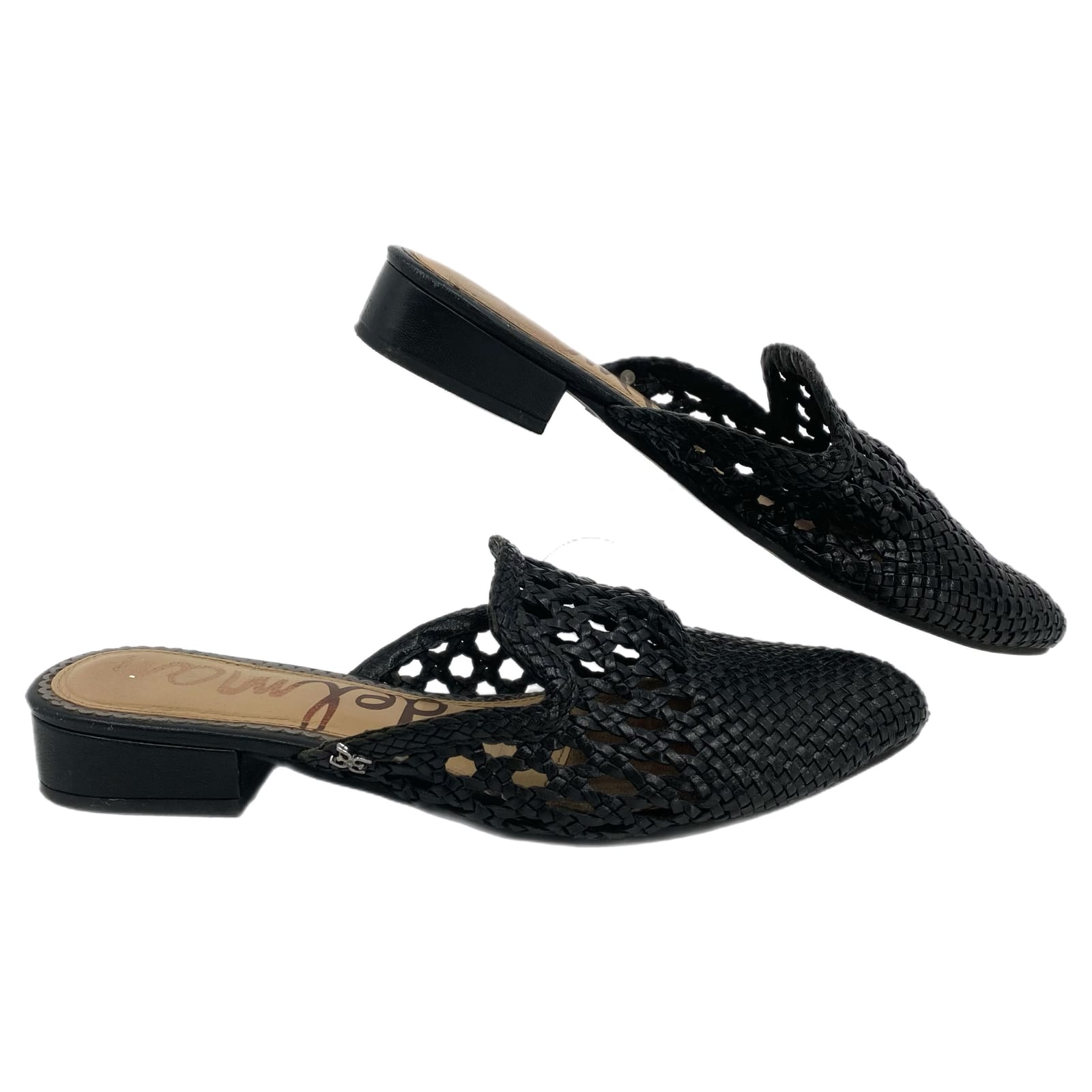 Sam Edelman Black Woven Leather Pointed Toe Mules