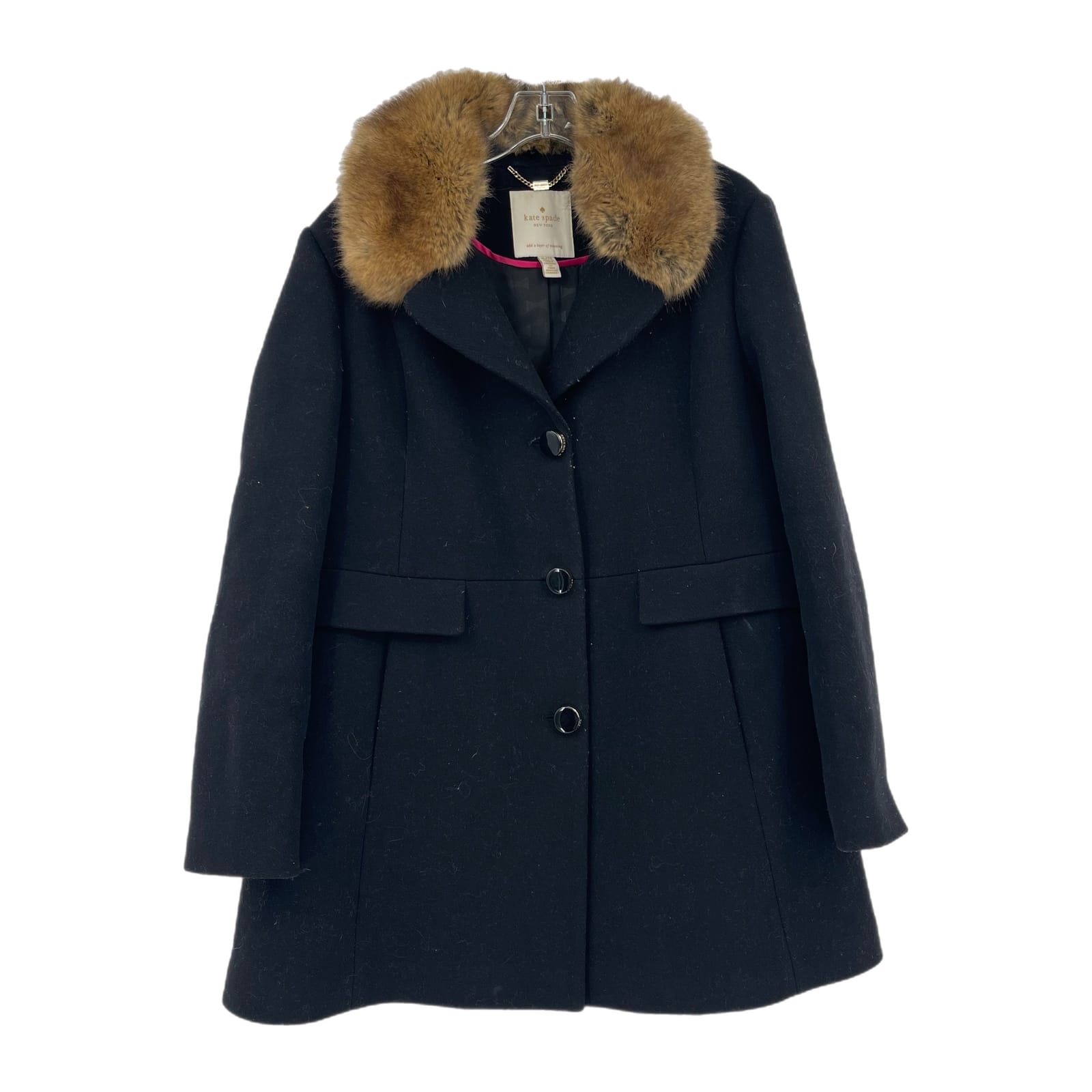 Kate Spade Black Detachable Faux Fur Collar Pea Coat
