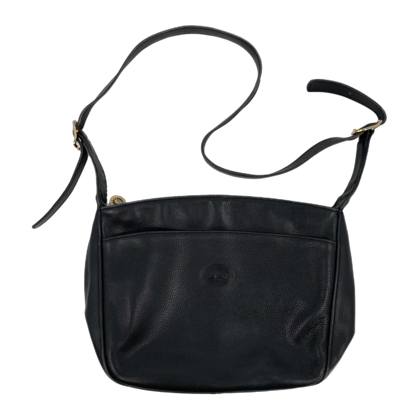 Longchamp Black Leather Zip Shoulder Bag