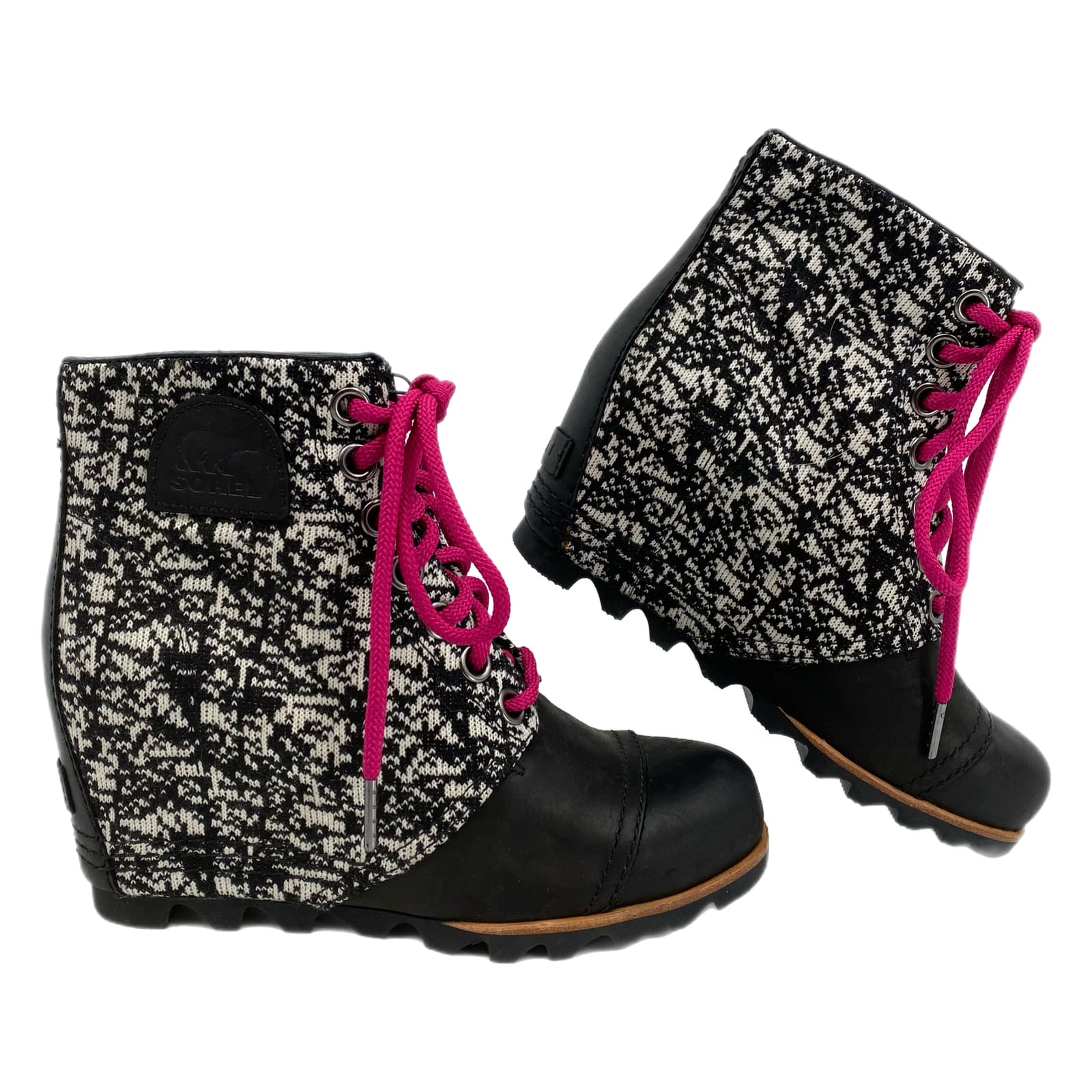 Sorel Black Pink PDX Wedge Ankle Boots