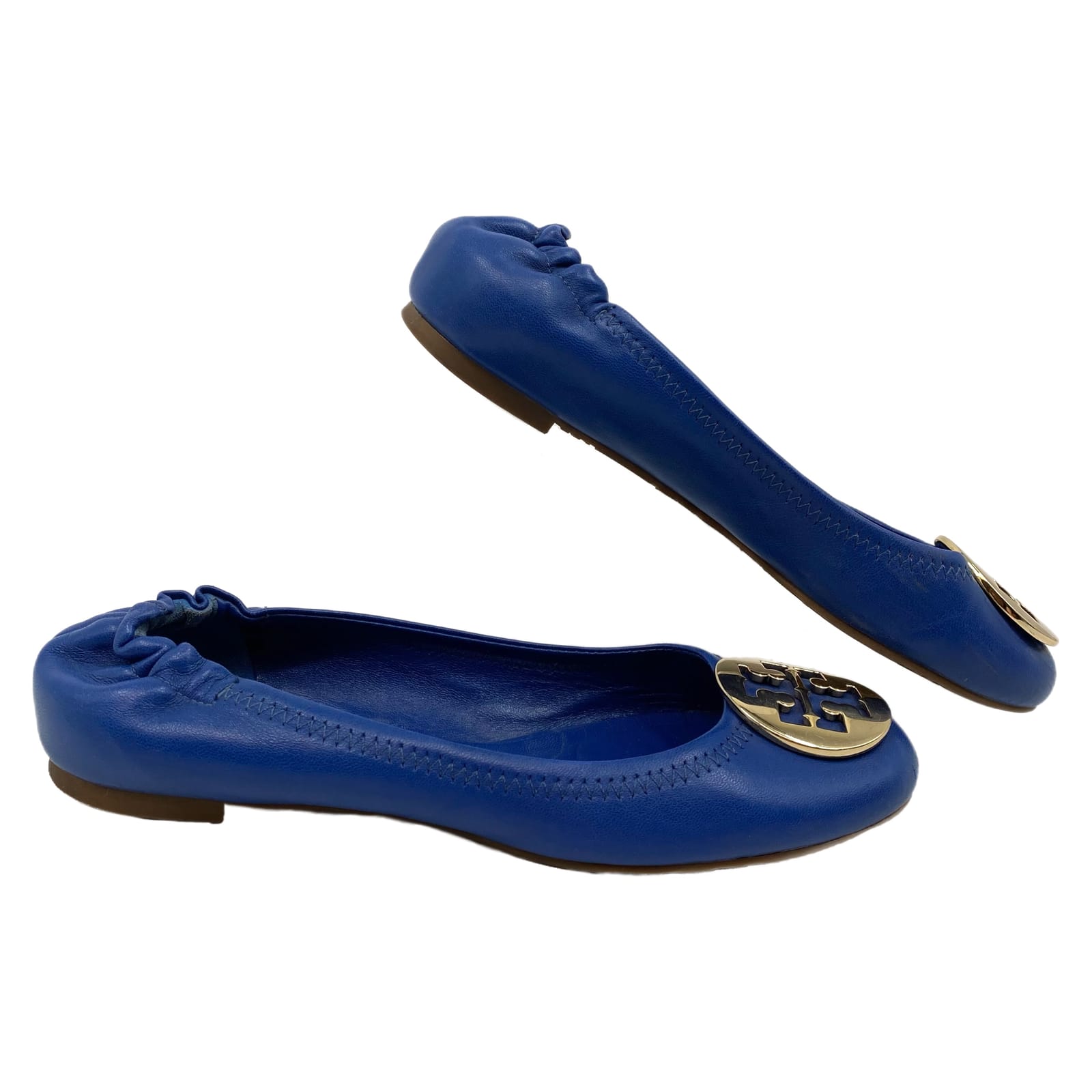 Tory Burch Blue Gold Leather Flats
