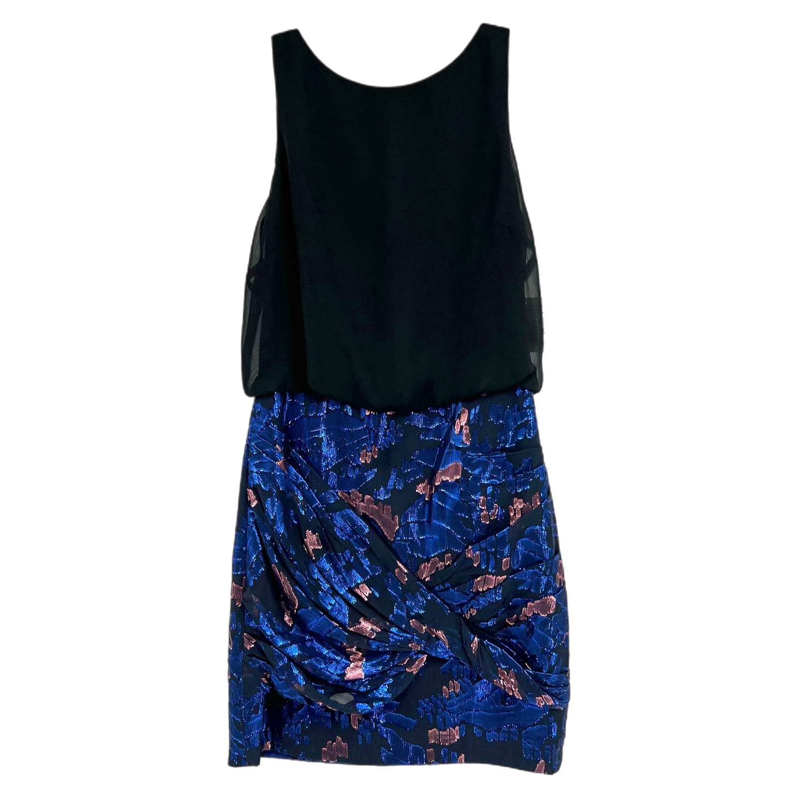 Aidan Mattox Black Blue Blouson Metallic Skirt Mini Dress