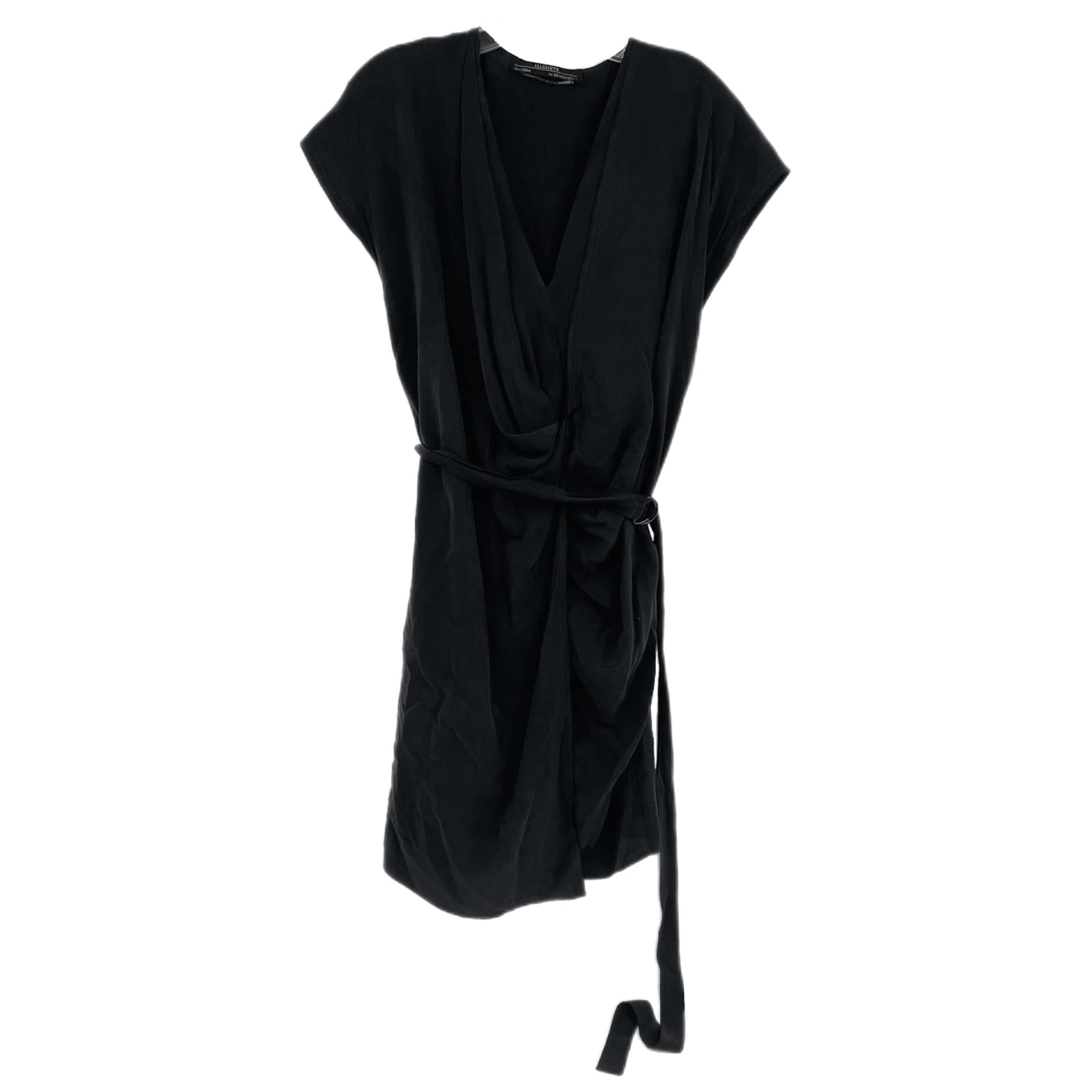 All Saints Black Dee Dee Silk Belted Mini Dress