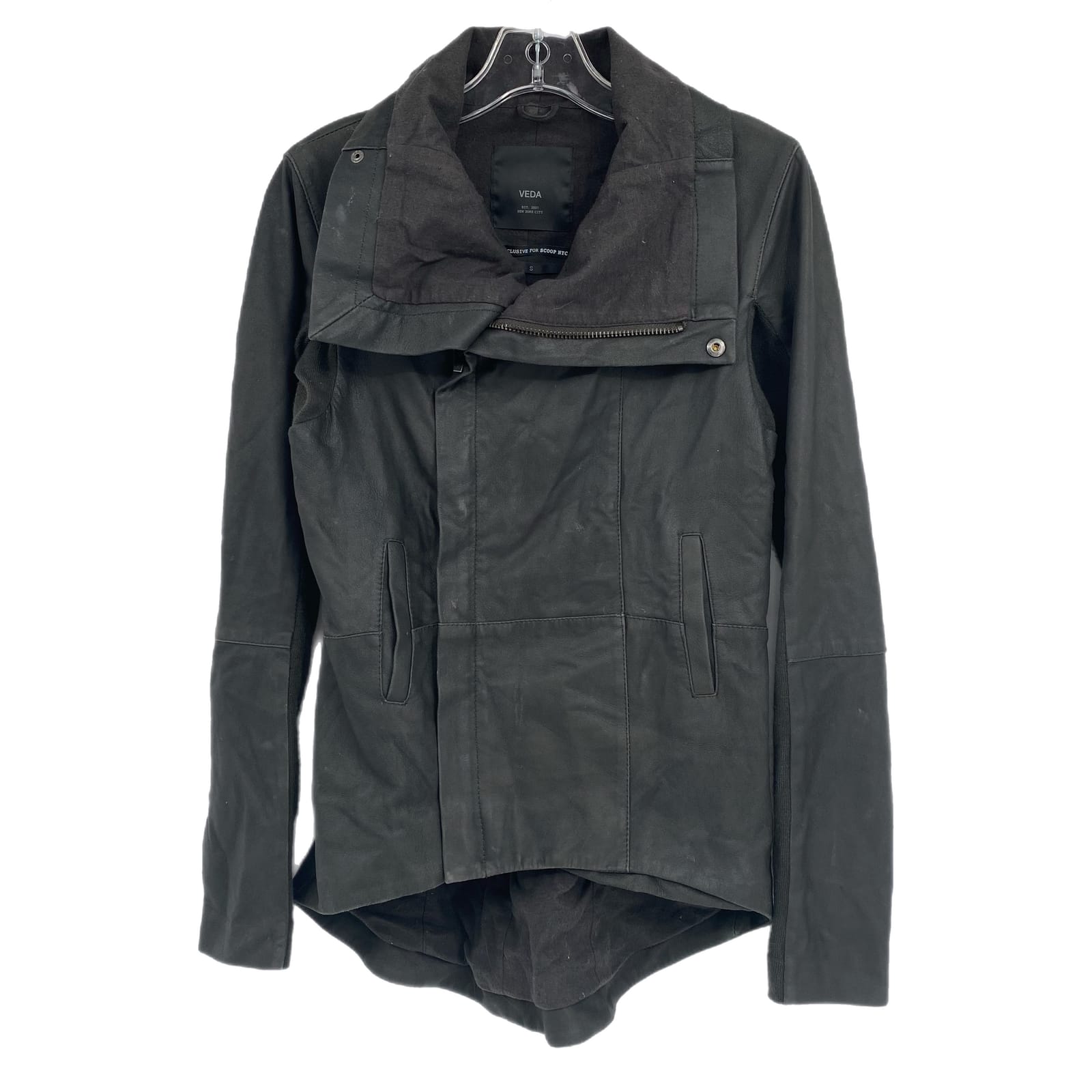 Veda Charcoal Gray Zip Leather & Cotton Jacket