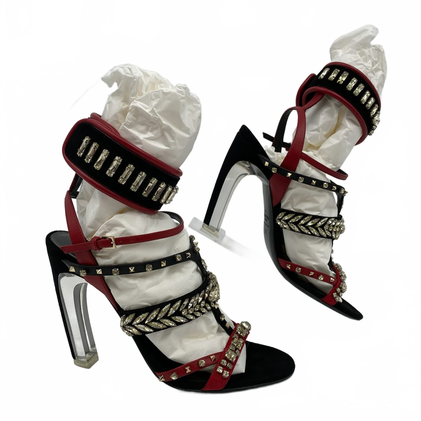 Valentino Black/Red Jeweled Ankle Cuff Stiletto