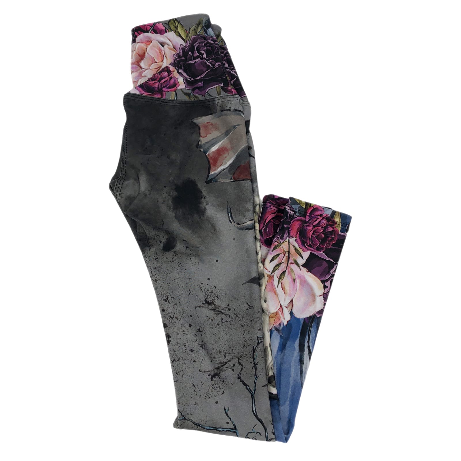 Gray Pink Floral Leggings