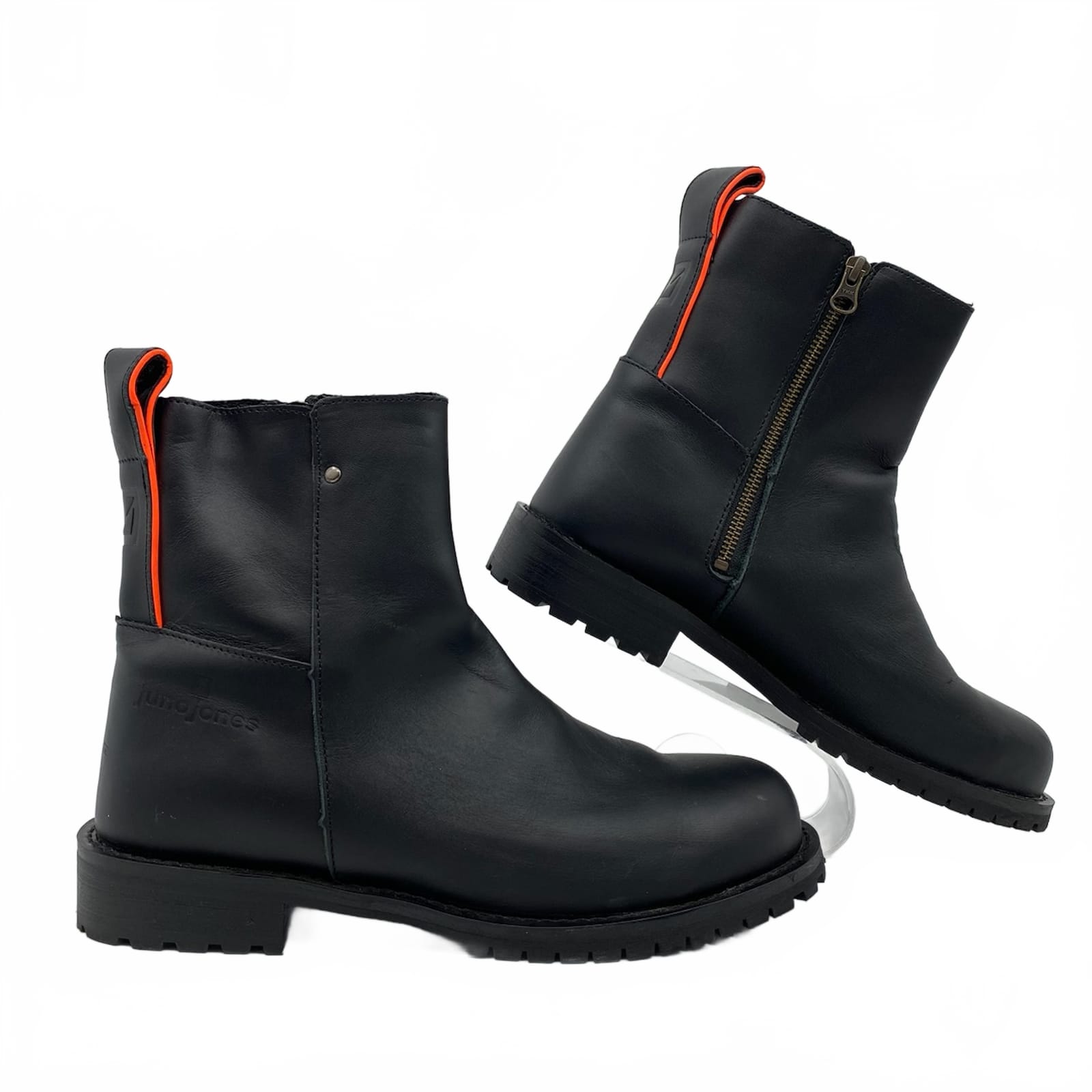 Juno Jones Black Leather Steel Toe Ankle Boots