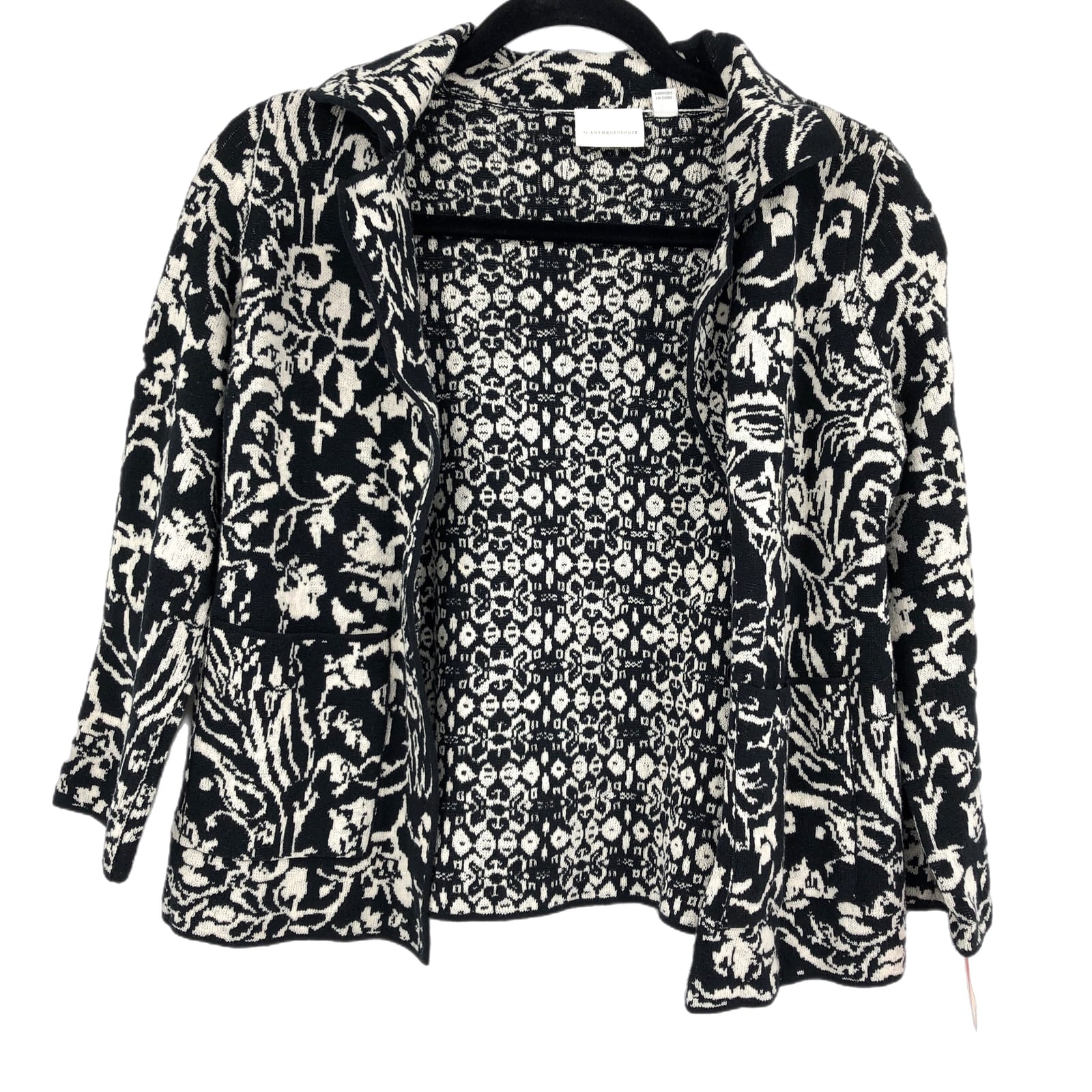 Anthropologie Black-White Classic Knit Cardigan