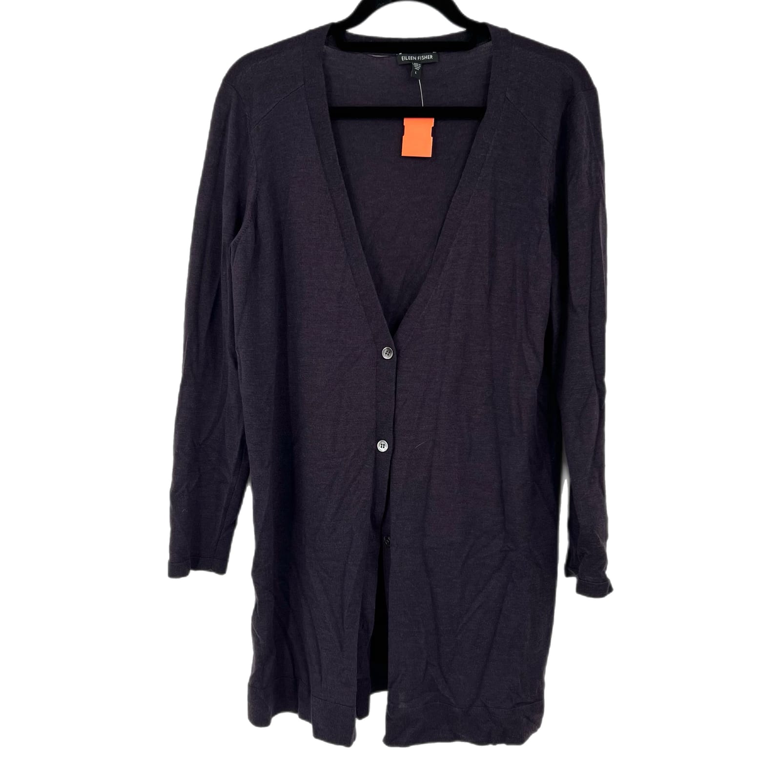 Eileen Fisher Purple Merino Wool Button-Up Cardigan