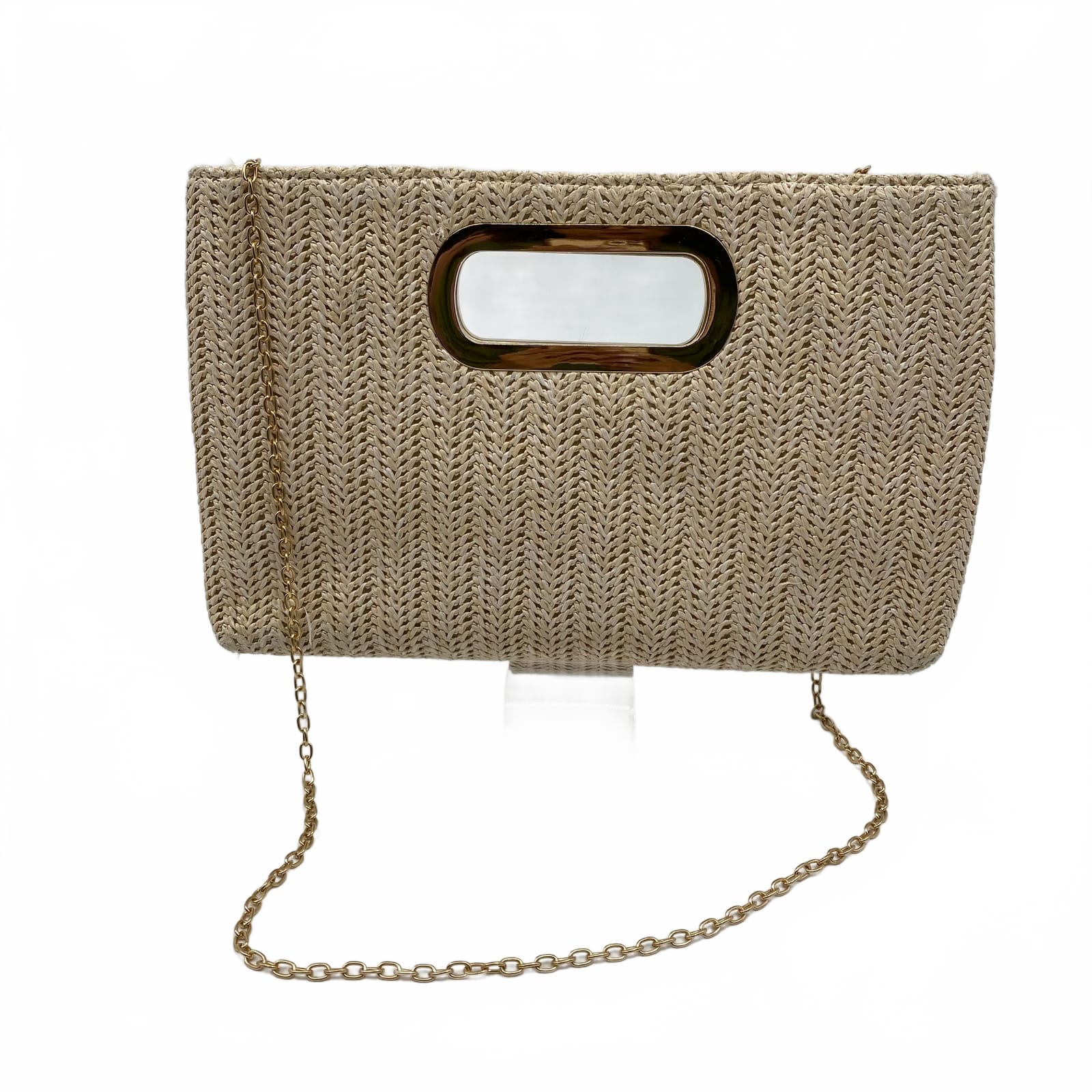 JNB Camel Beige Wicker Clutch