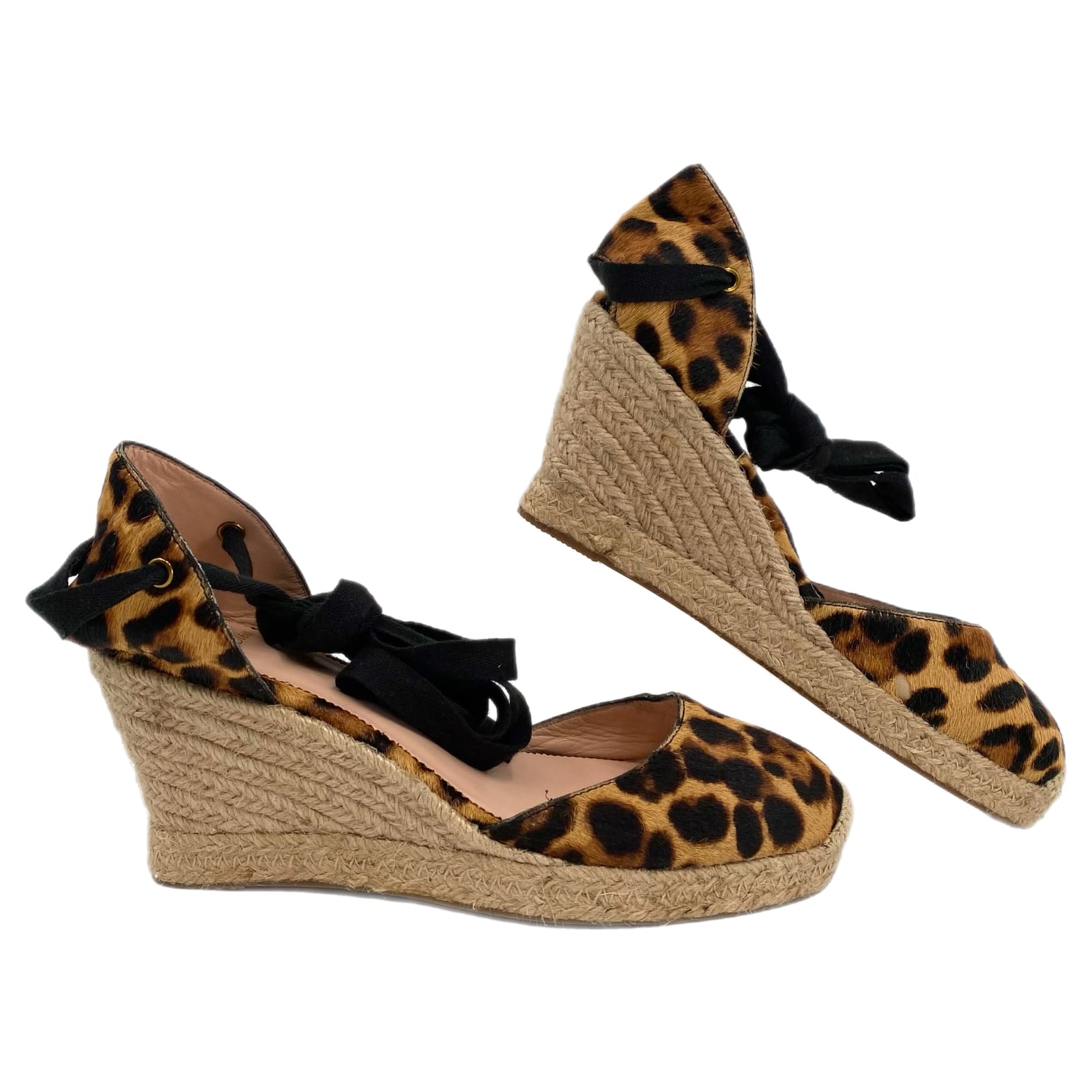 J. Crew Brown Black Leopard Print Fur Espadrille Wedges