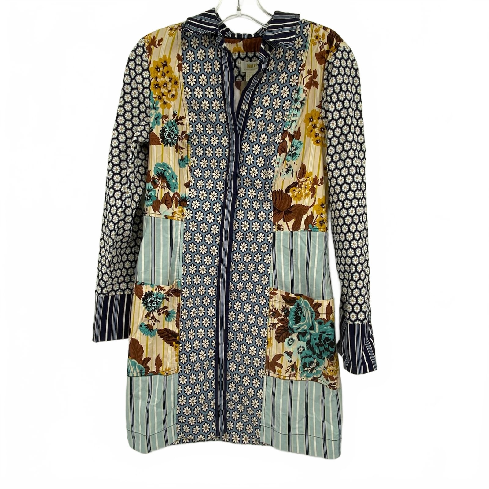 Maeve Blue/Brown Patterned Mini Dress