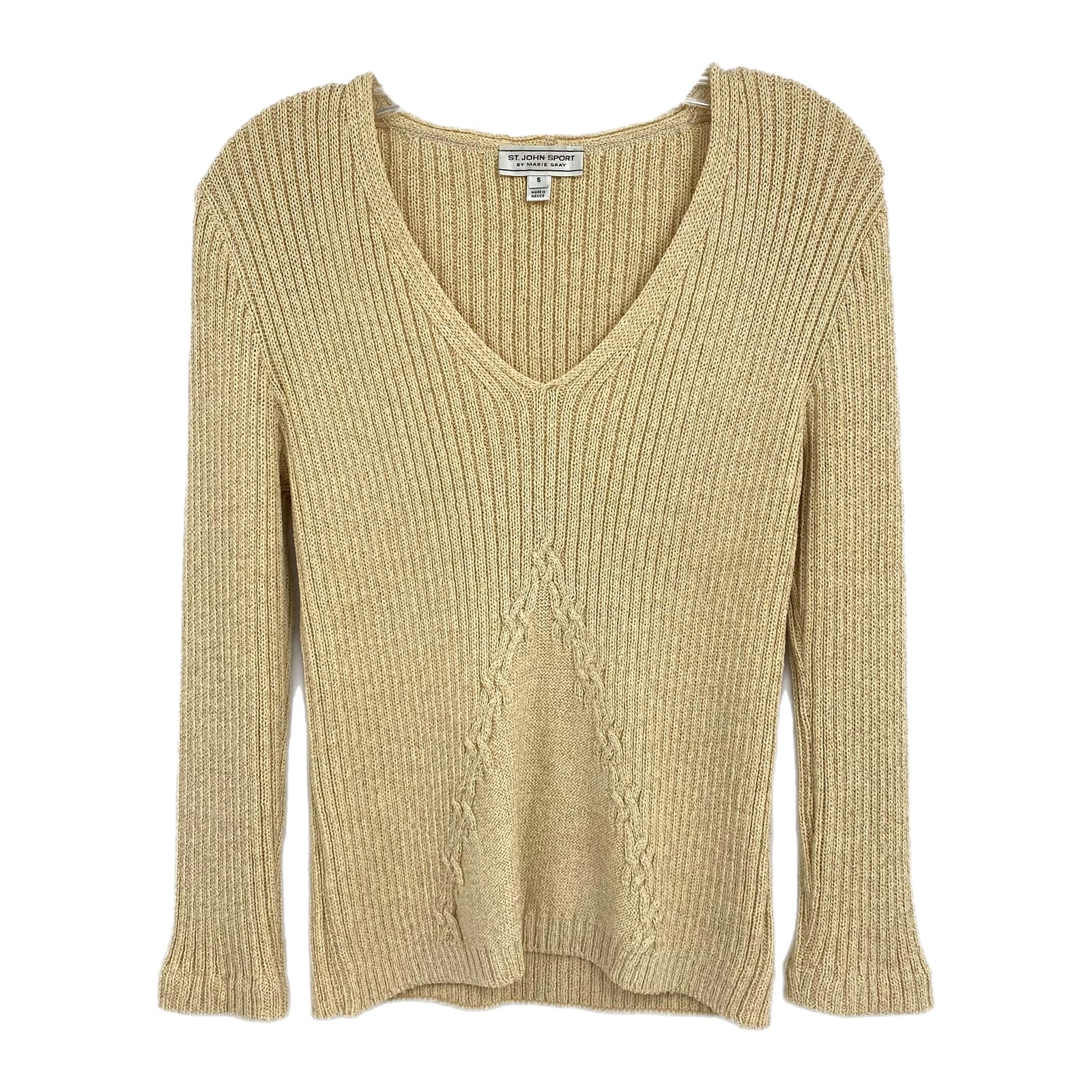 St. John Sport Gold Tinsel Knit V-Neck Sweater