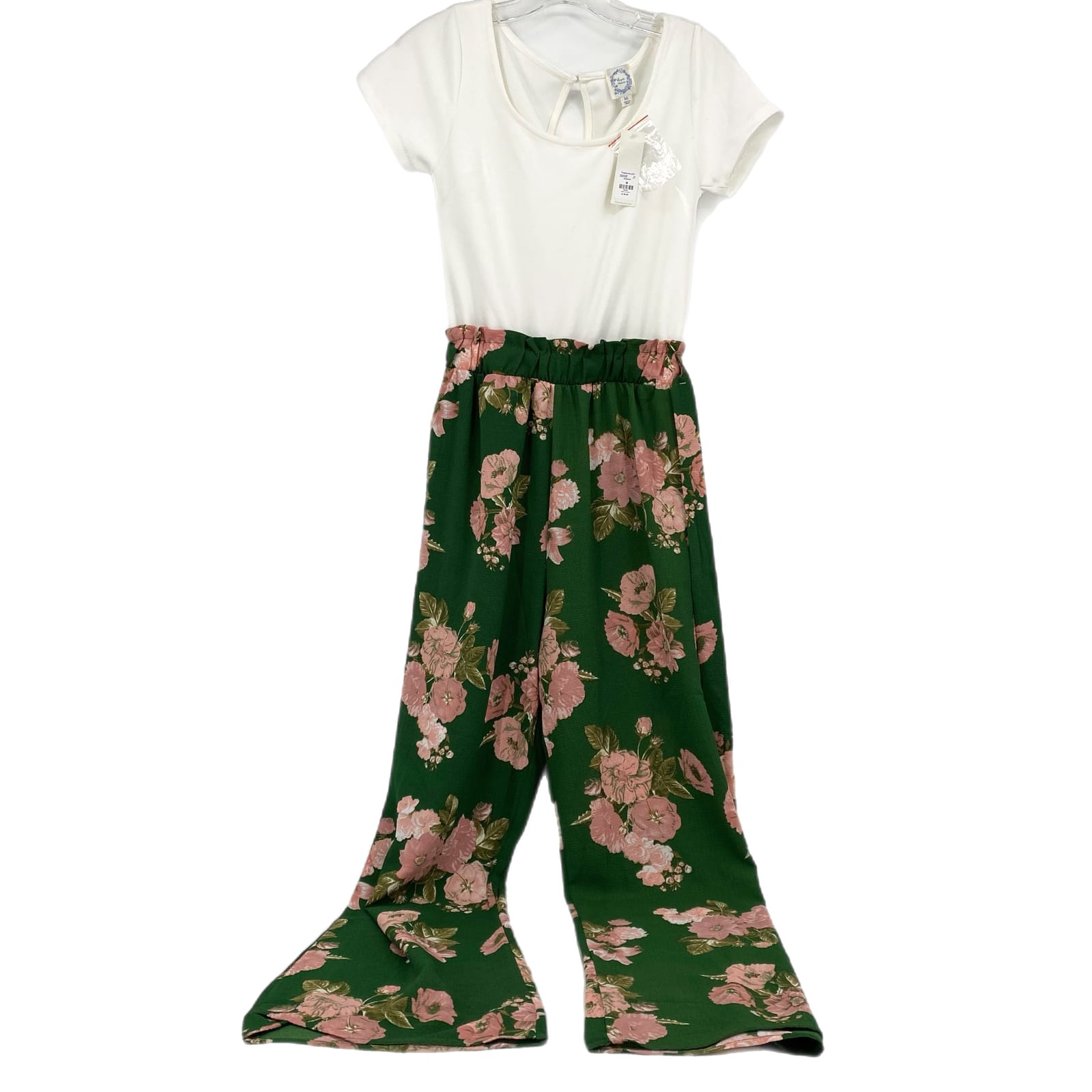 Blue Rain White & Green Floral Wide-Leg Jumpsuit