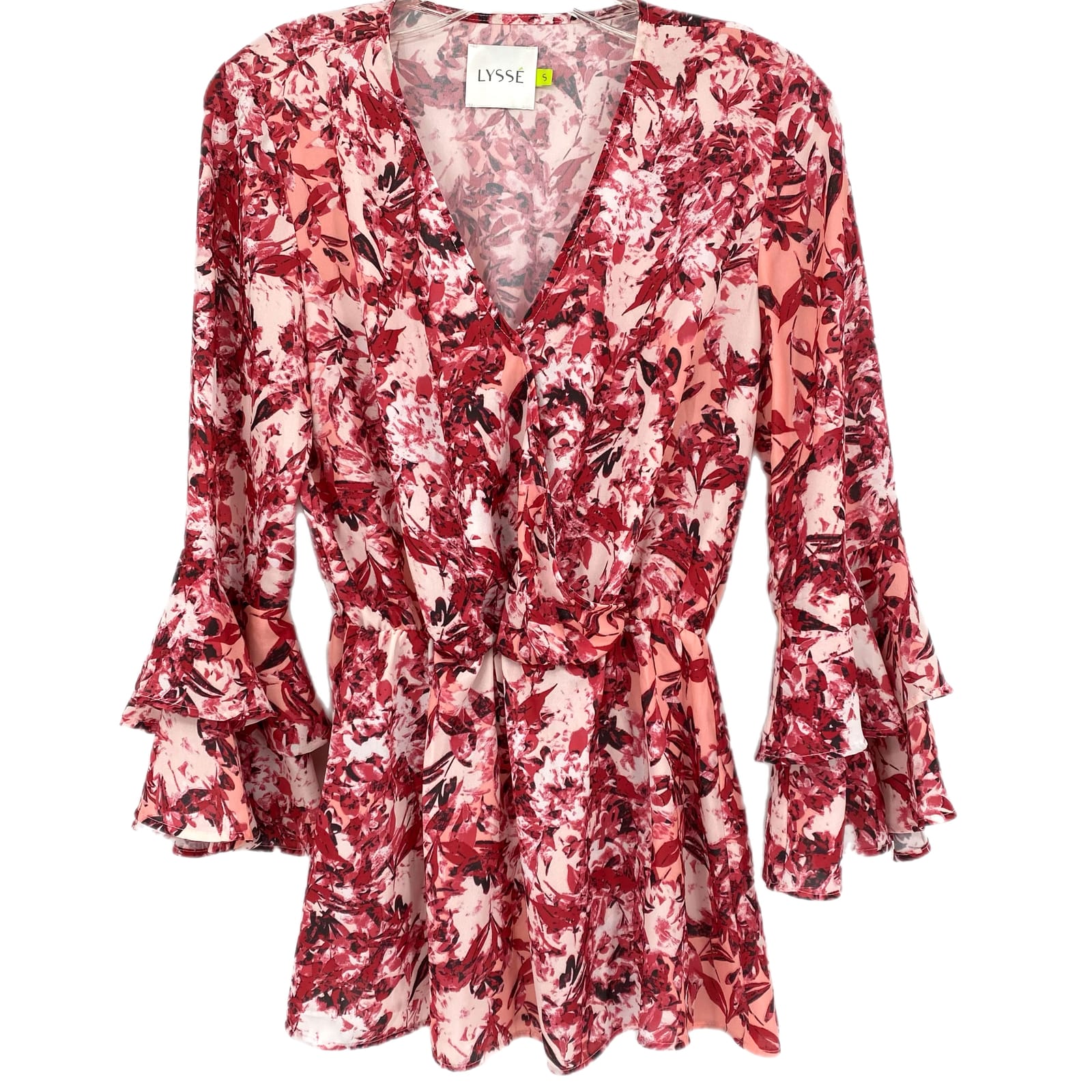 Lysse Pink Floral Long Sleeve V-Neck Ruffled Blouse