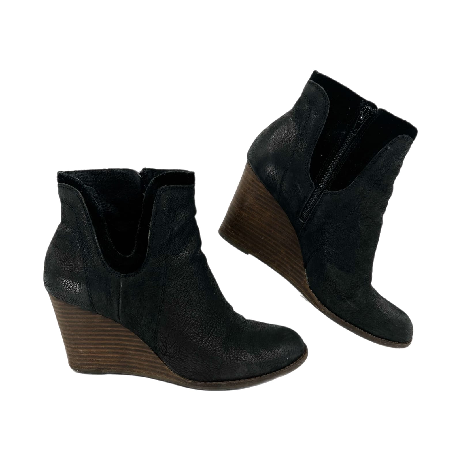 Lucky Brand Black & Brown Leather Wedge Bootie