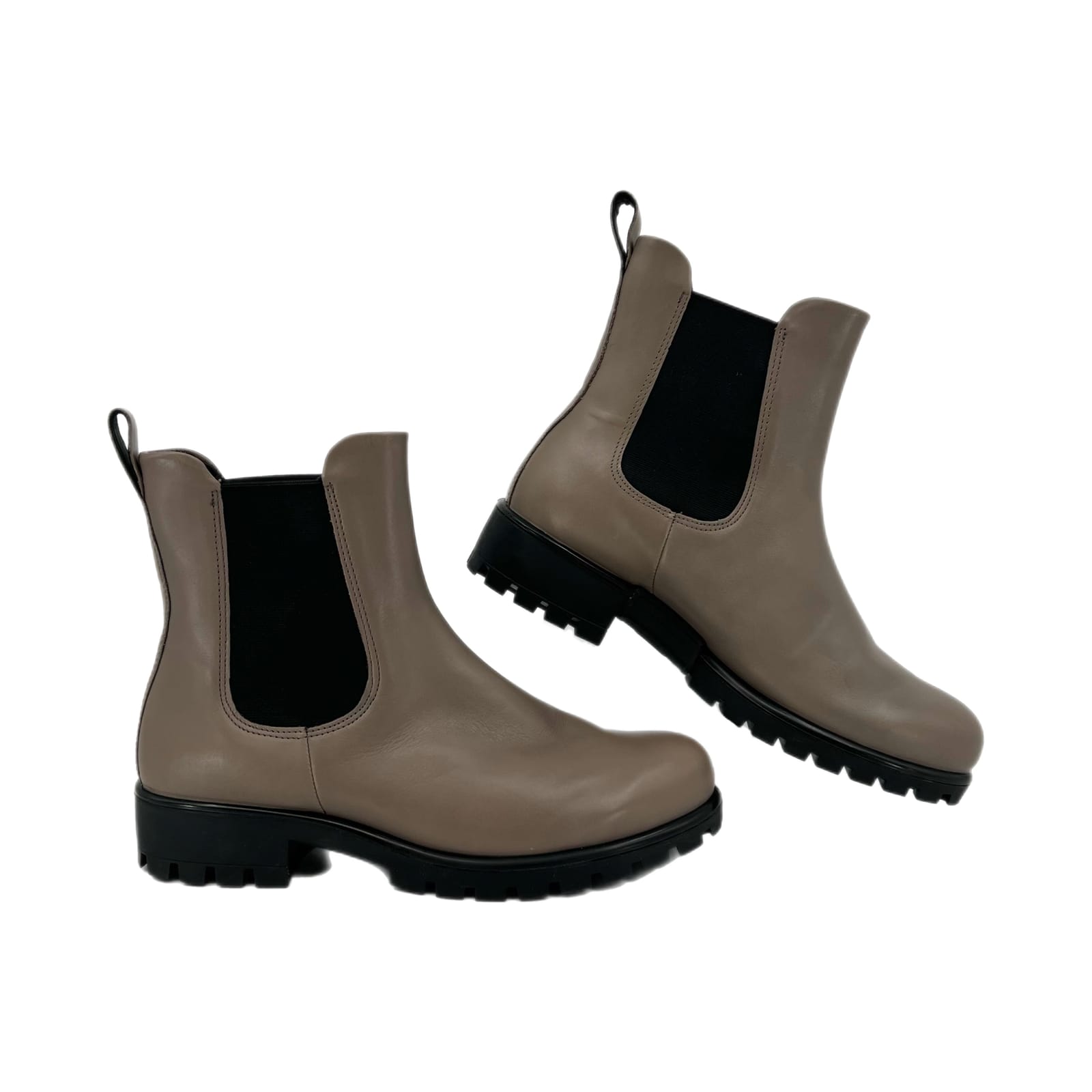 Ecco Taupe Chunky Heel Leather Ankle Boots