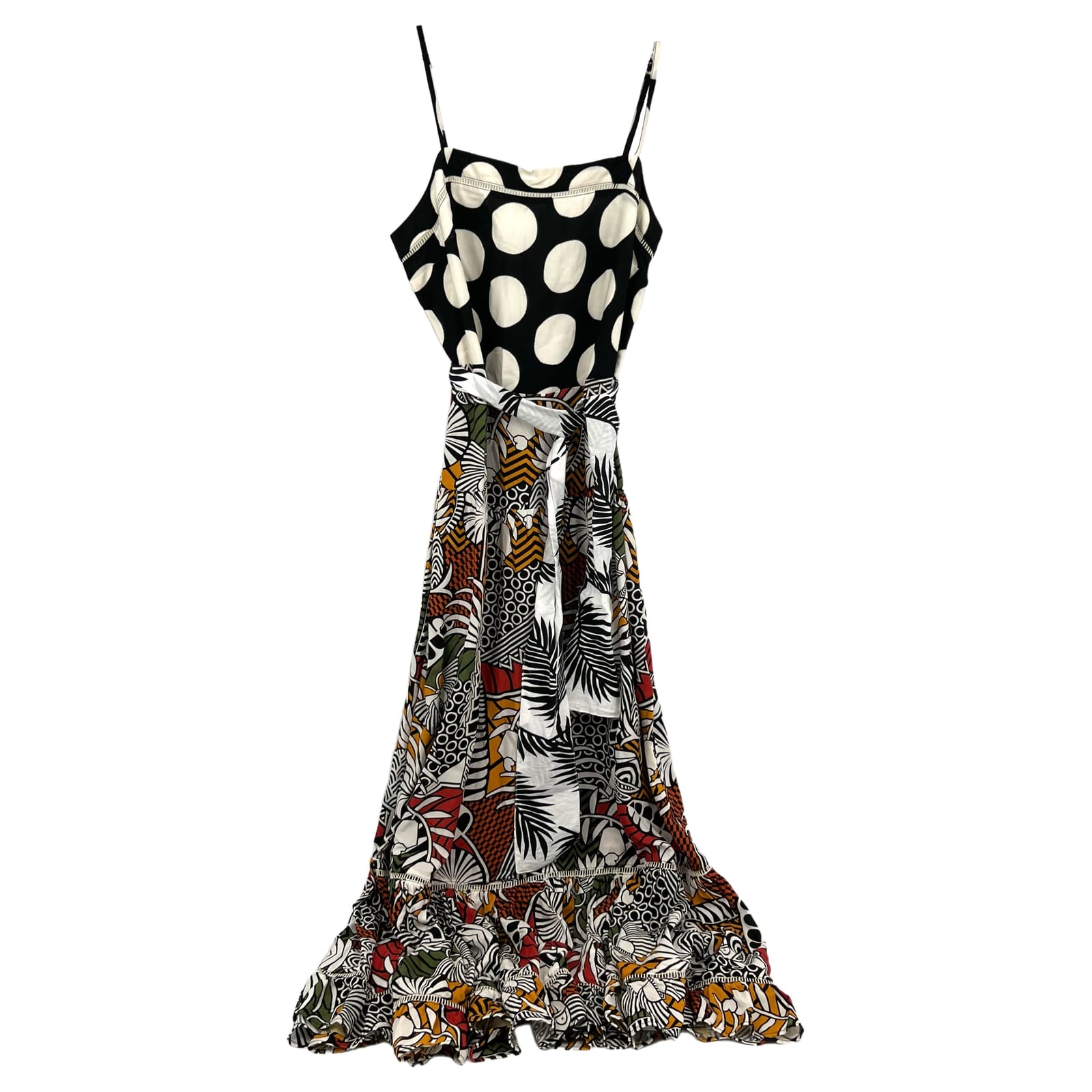 FARM Rio Black Red Polka Dot Tiered Maxi Dress