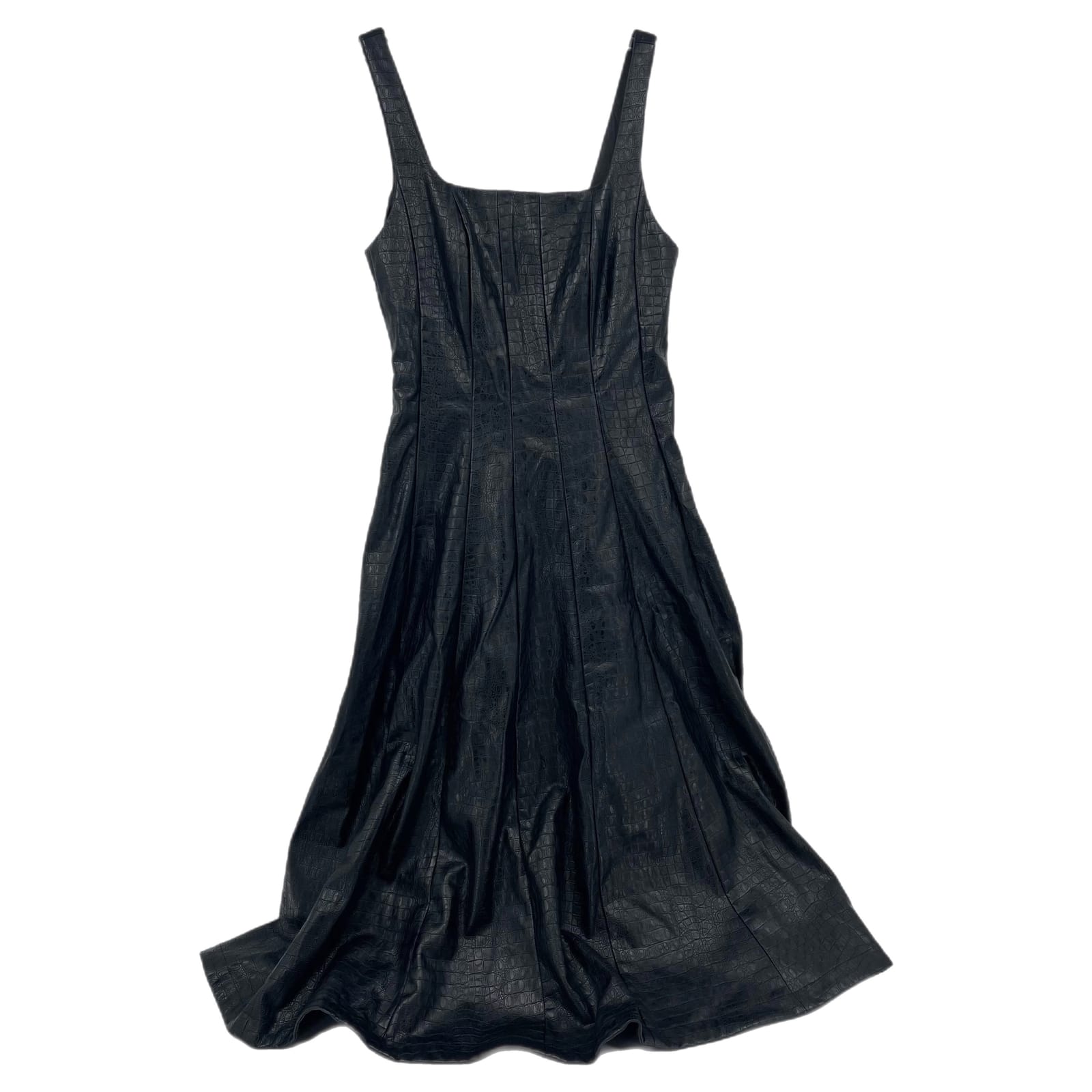 Avec Les Filles Black Pleated Faux Leather Midi Dress