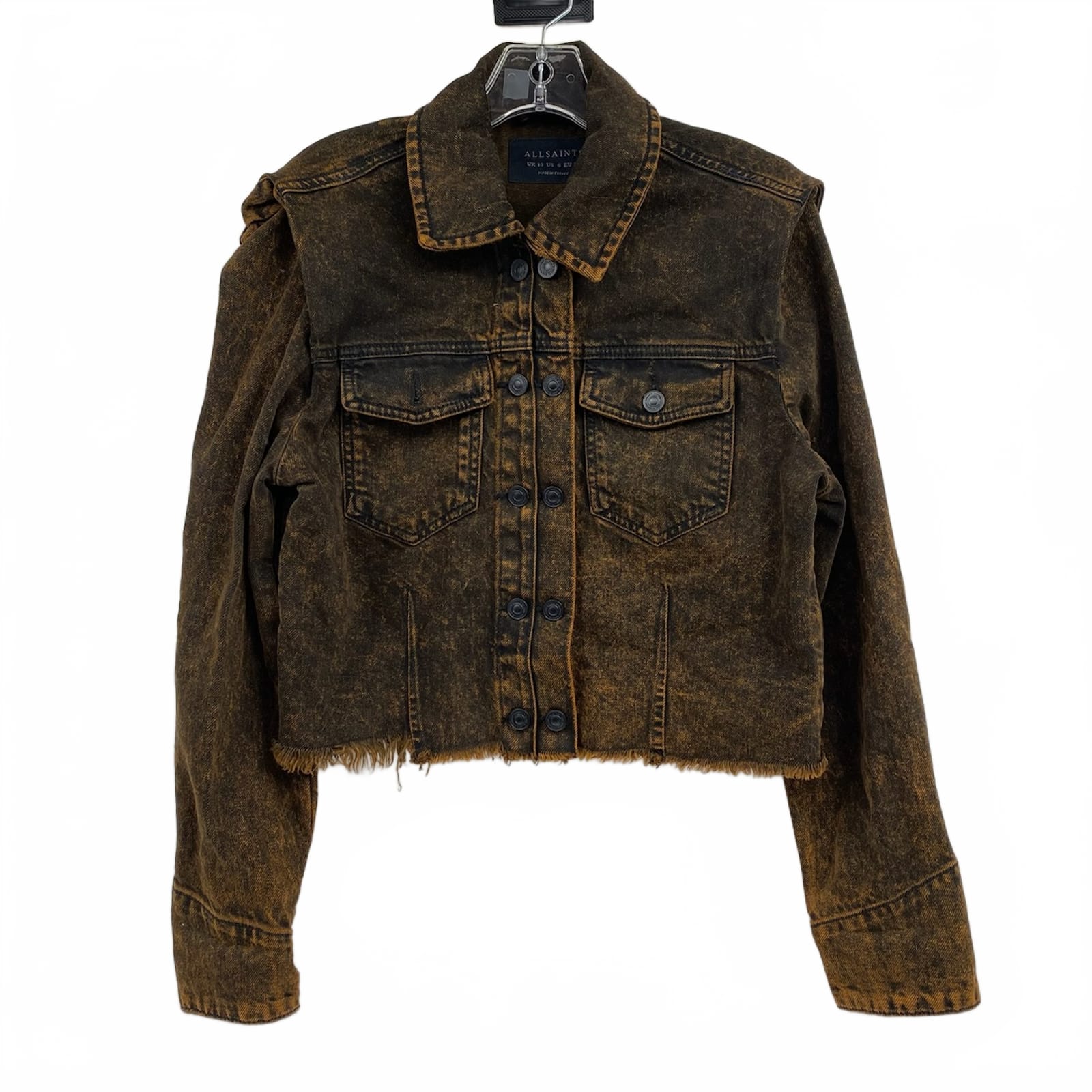 All Saints Brown Black Denim Cropped Jacket