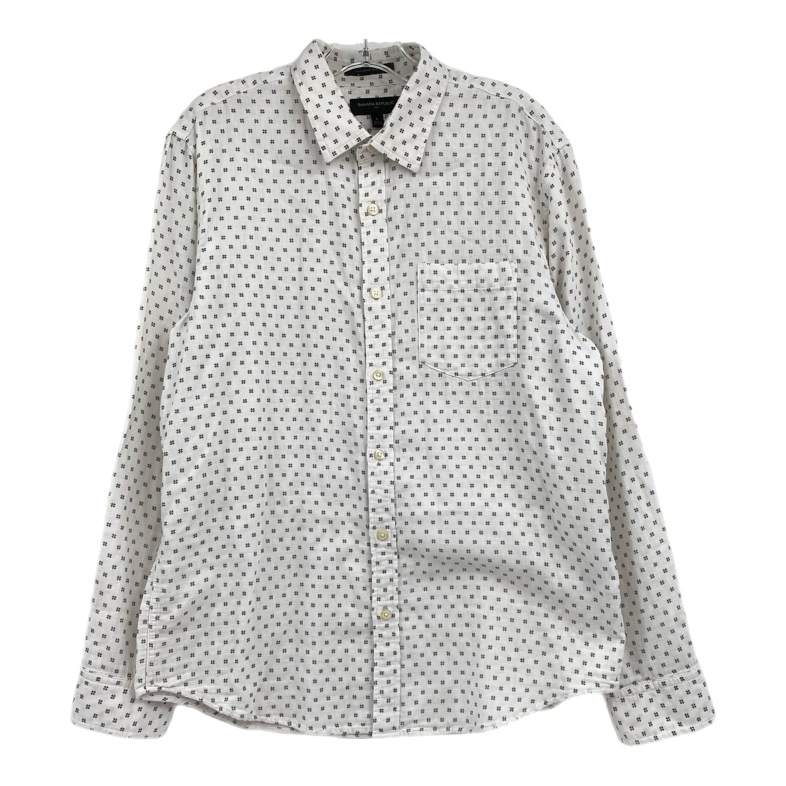 Banana Republic White Black Patterned Button-Up Shirt