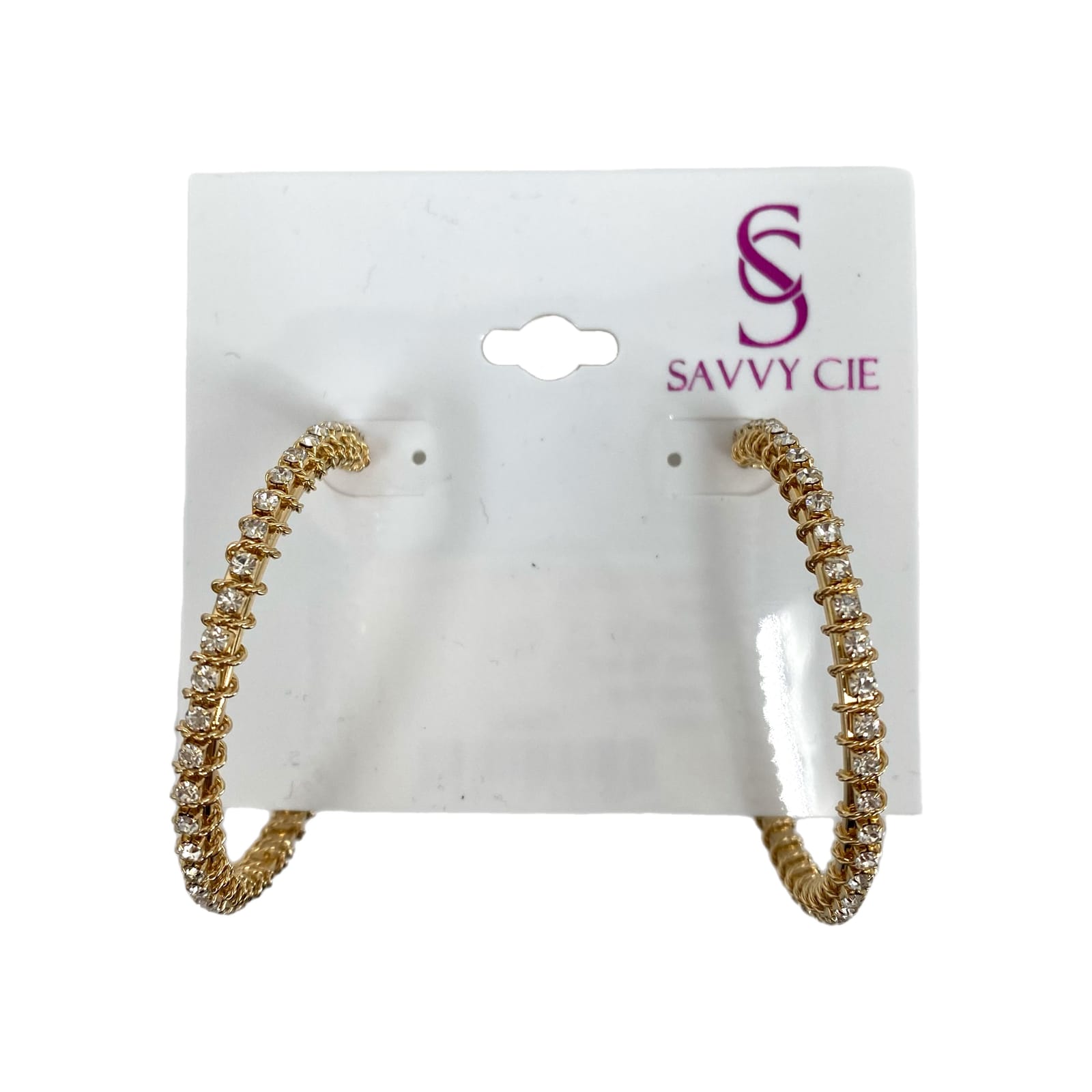 Savvy Cie Gold Plated Rhinestone Hoop Earrings