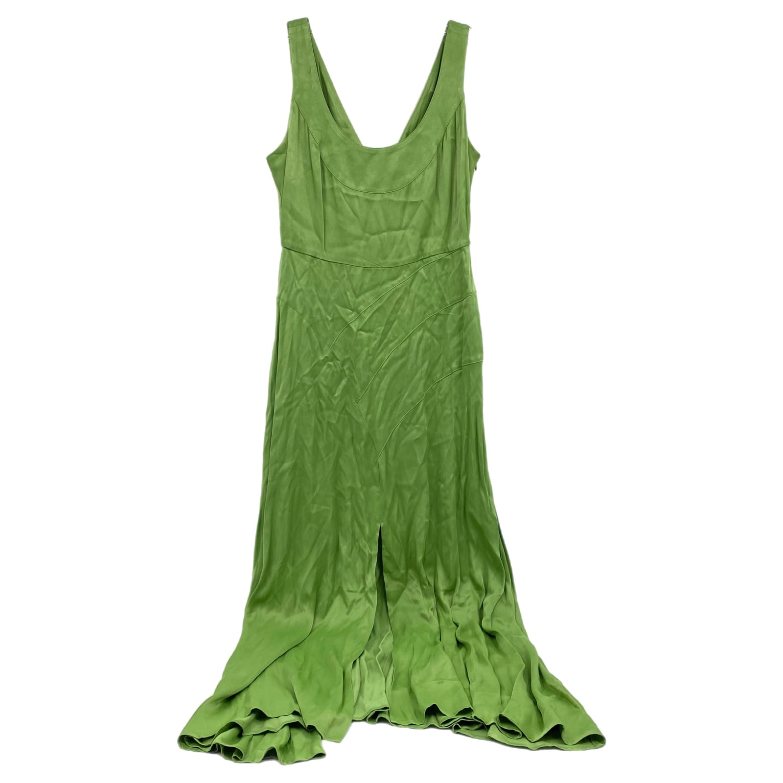 Anthropologie Green Satin Front Slit Maxi Dress