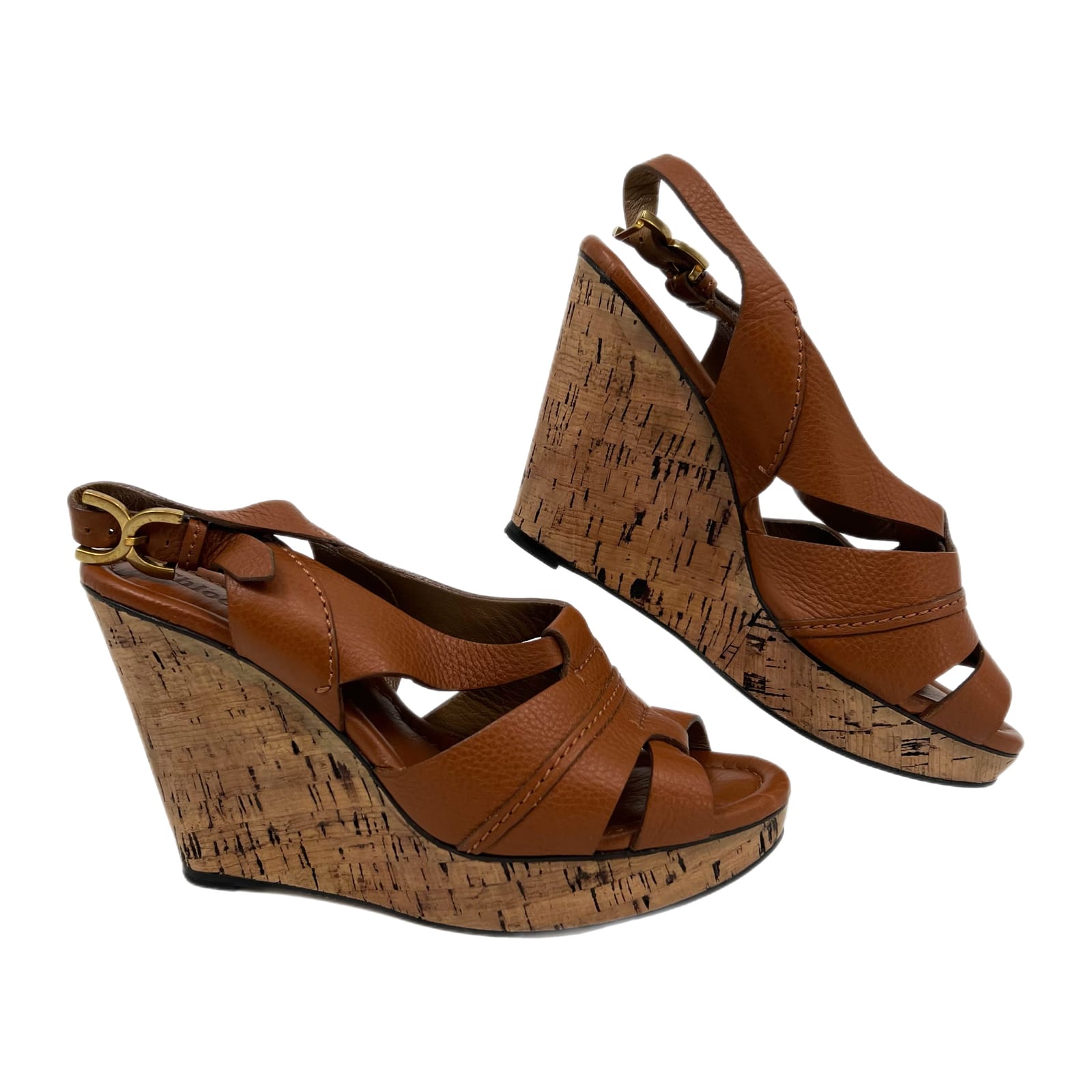 Chloe Brown Leather Cork Ultra-High Wedges