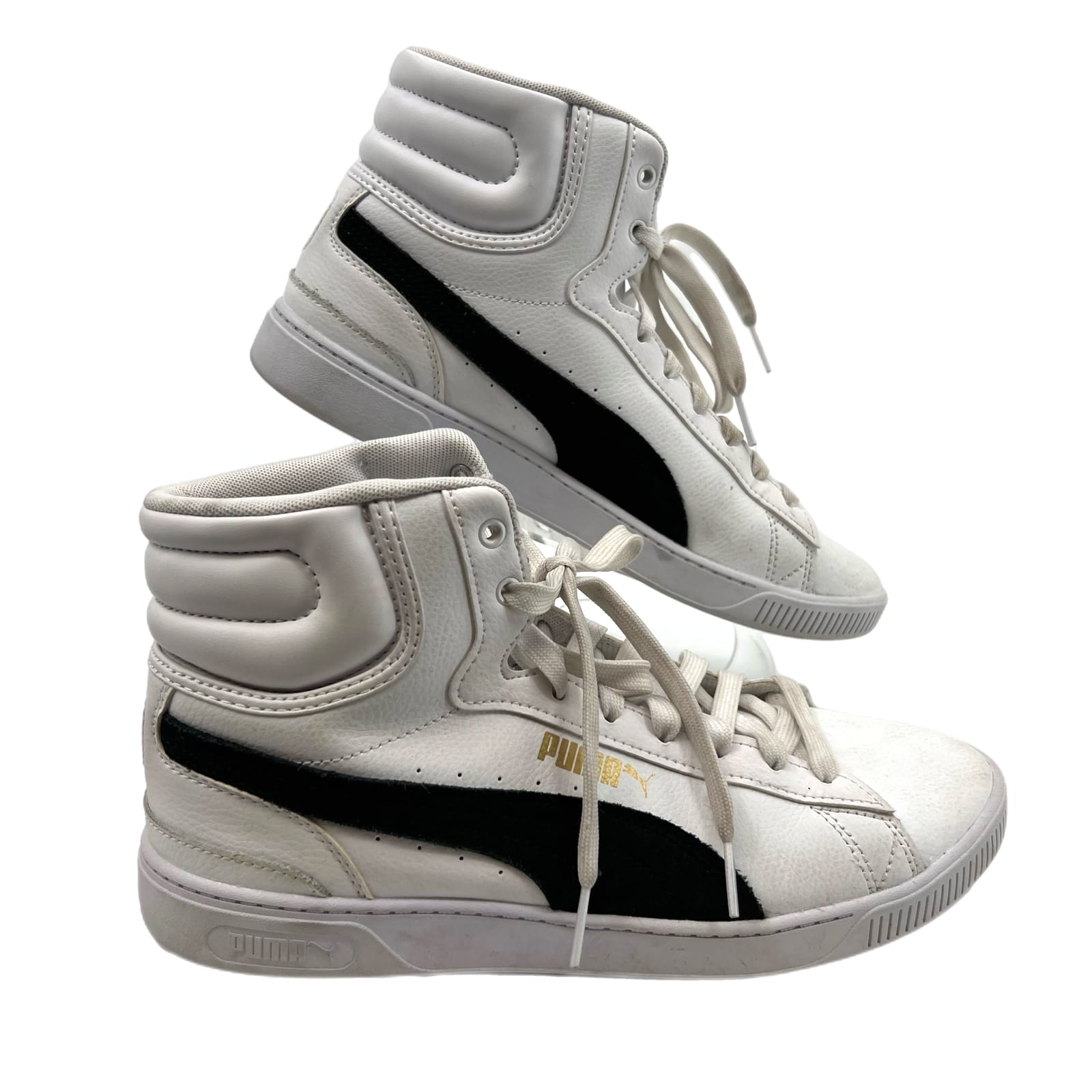 Puma White/Black Lace Up Leather Athletic Shoes