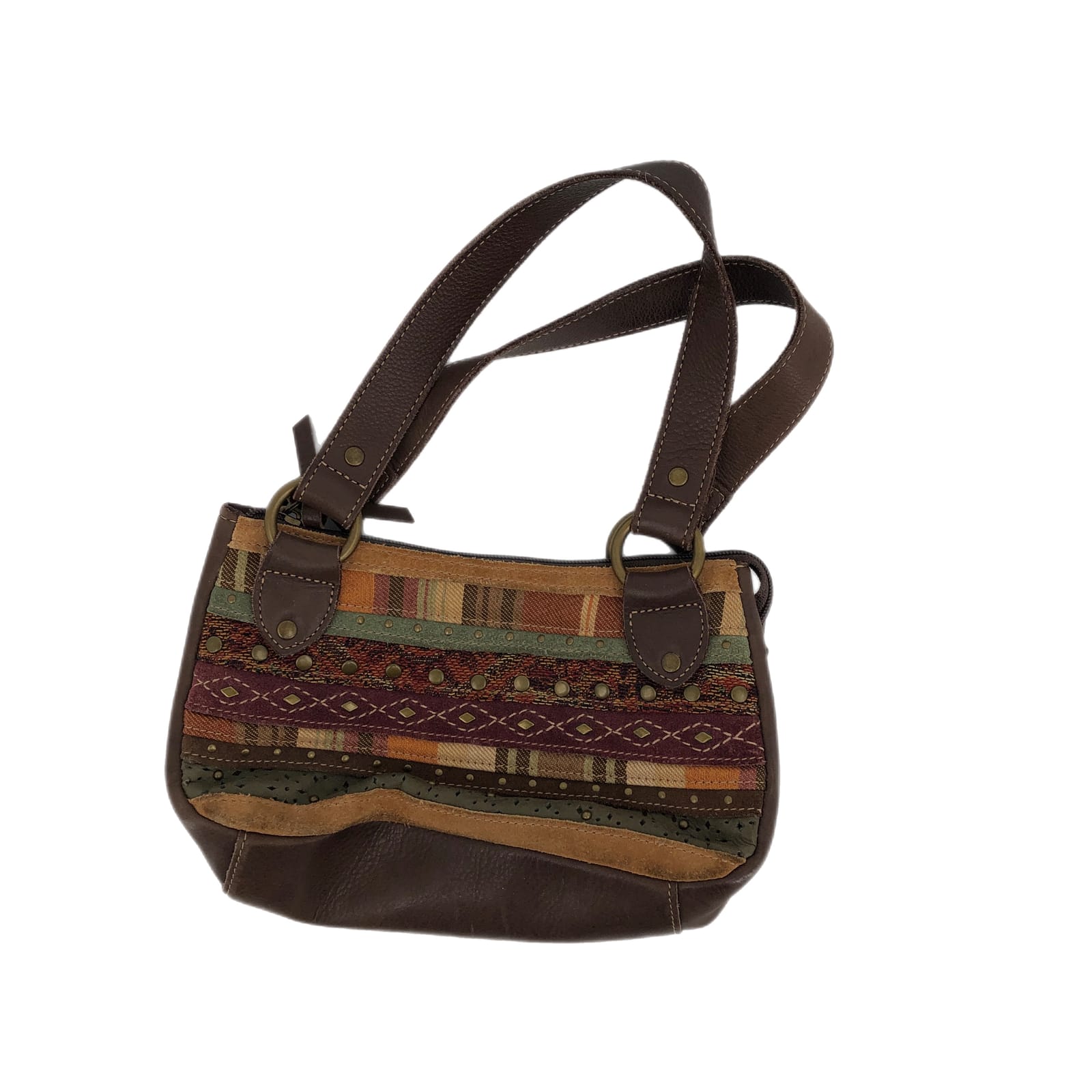 Fossil Brown & Orange Striped Top Handle Bag