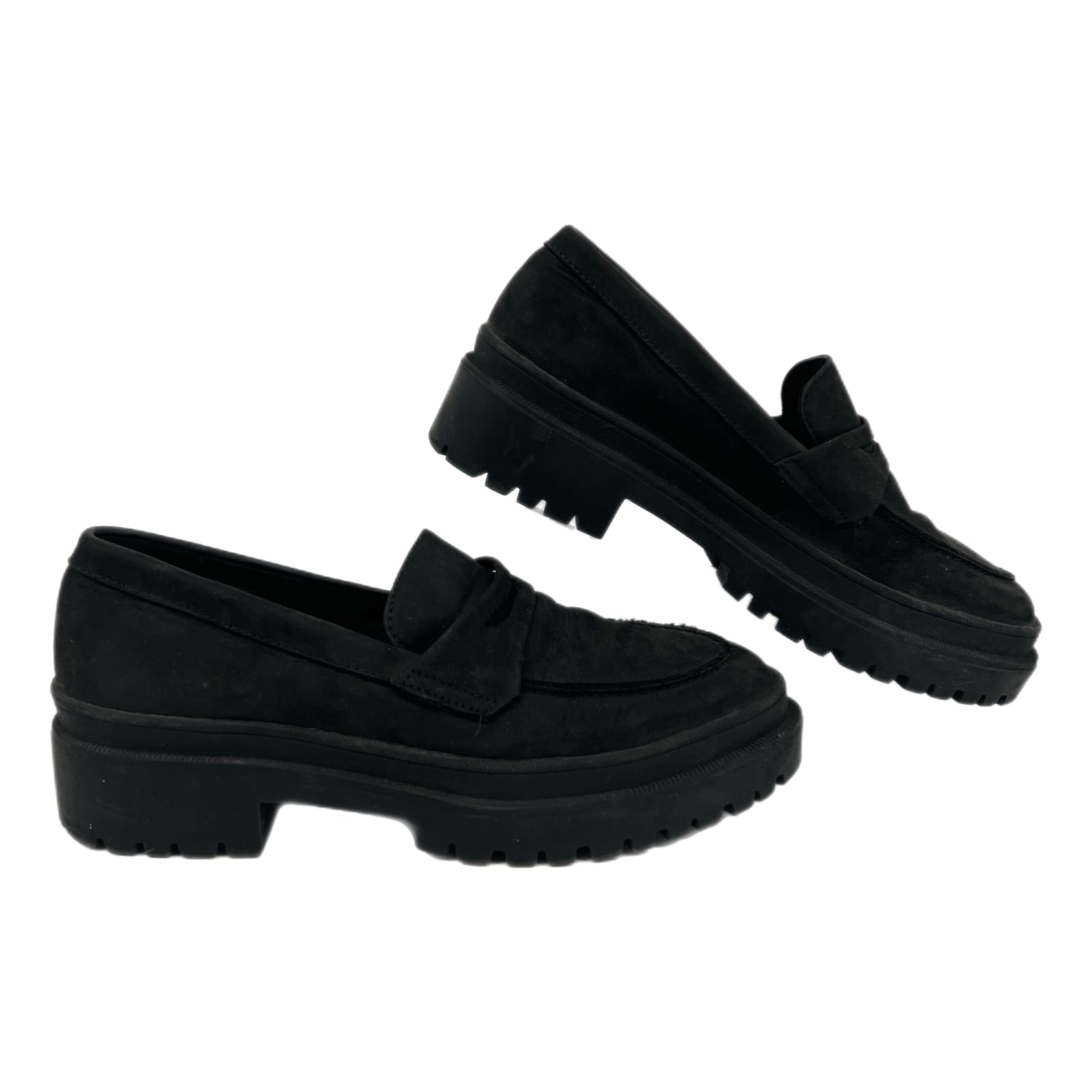 Patina Black Chunky Leather Loafers