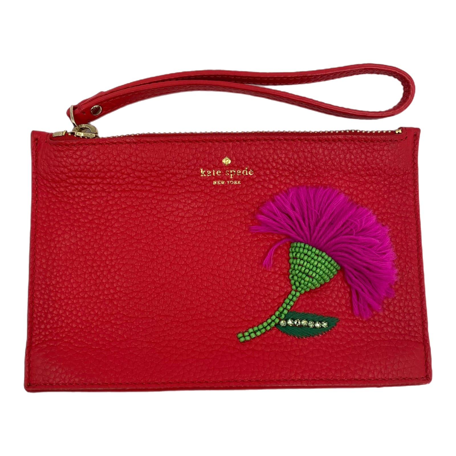 Kate Spade Red Beaded Flower Mini Wristlet