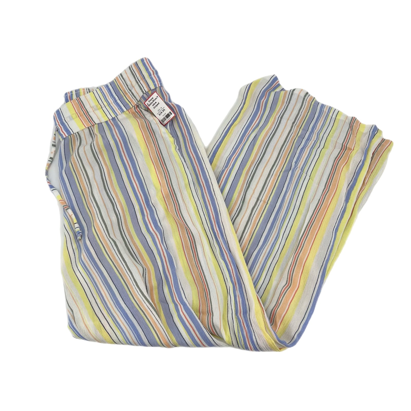 Prana White & Yellow Striped Linen Wide Leg Pants