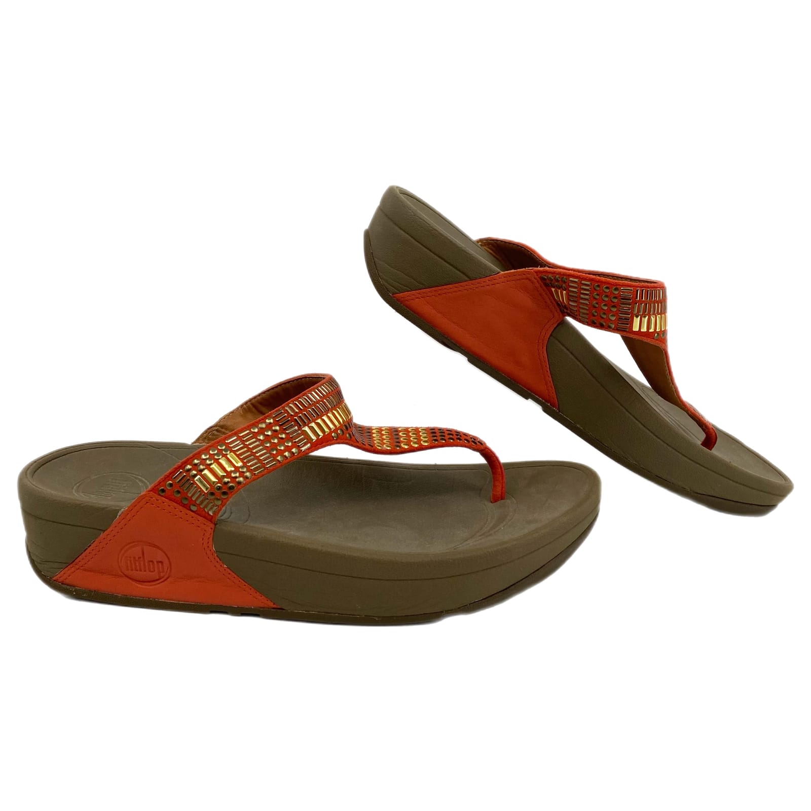 Fitflop Brown Orange Studded Flip Flops