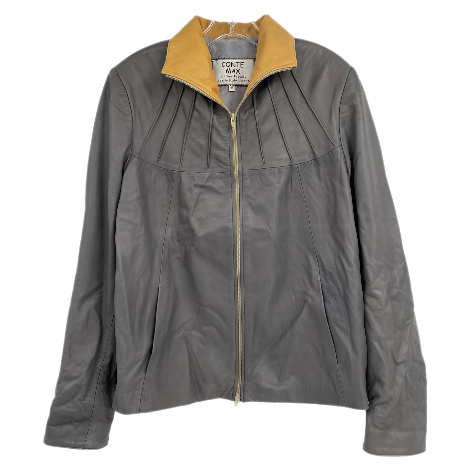 Conte Max Gray Tan Leather Zip-Up Jacket
